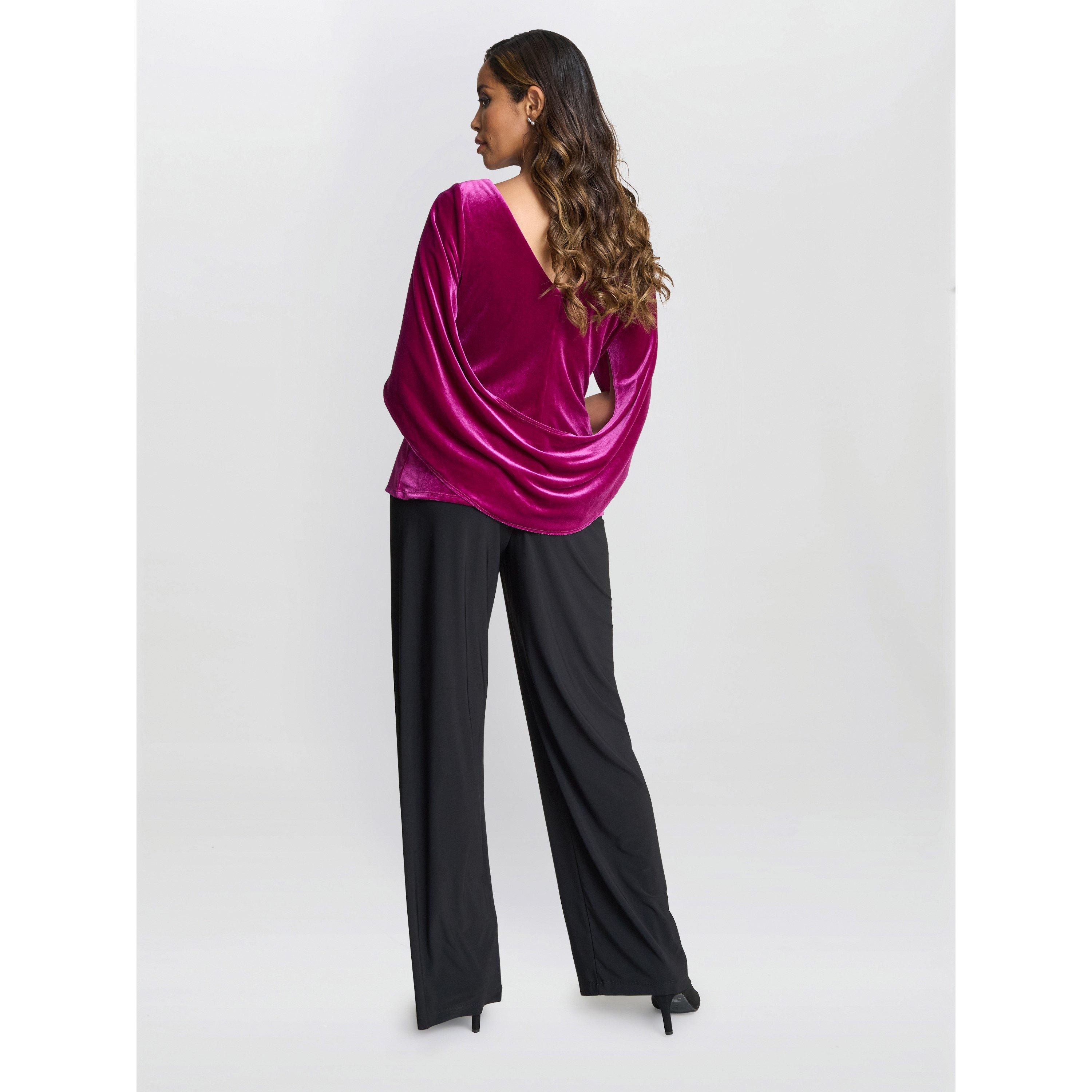 Fuchsia - Gina Bacconi - Women's Merna Draped Velvet Blouse - 2