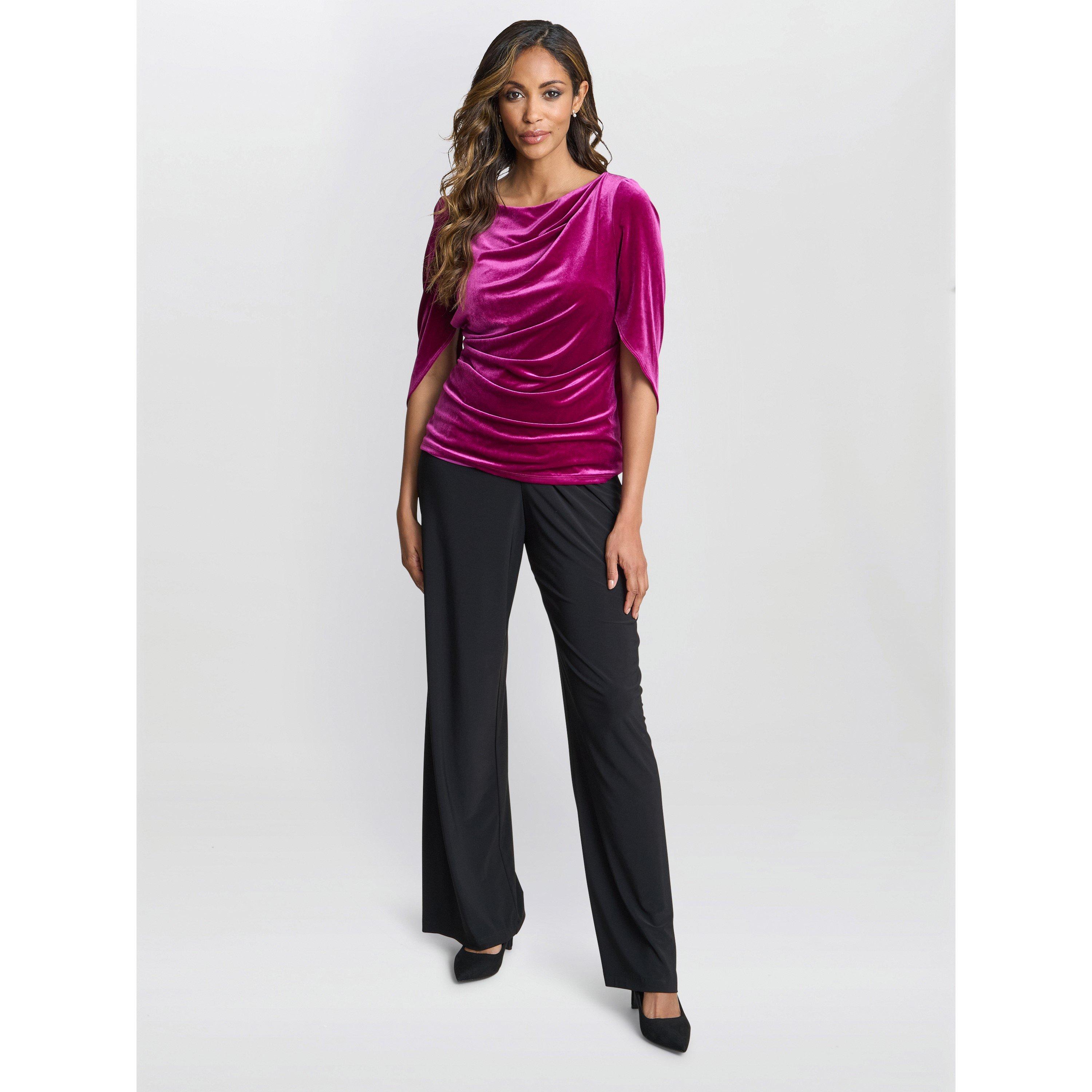 Fuchsia - Gina Bacconi - Women's Merna Draped Velvet Blouse - 3