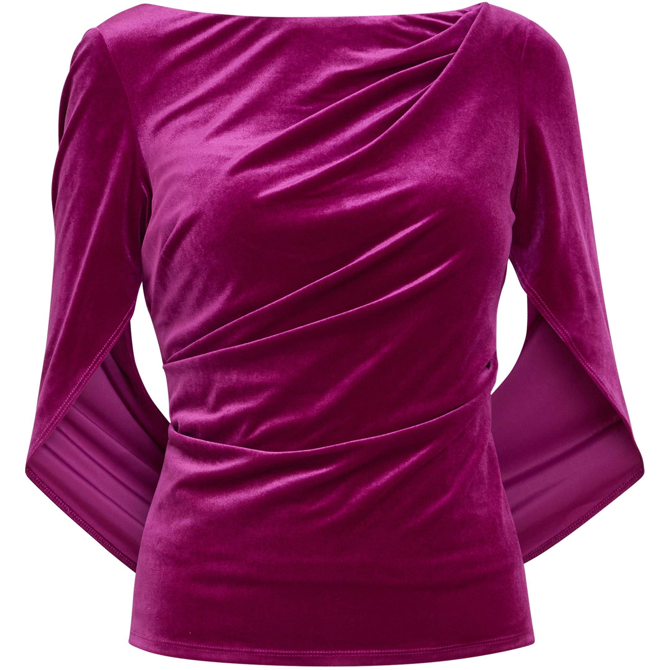 Fuchsia - Gina Bacconi - Women's Merna Draped Velvet Blouse - 4