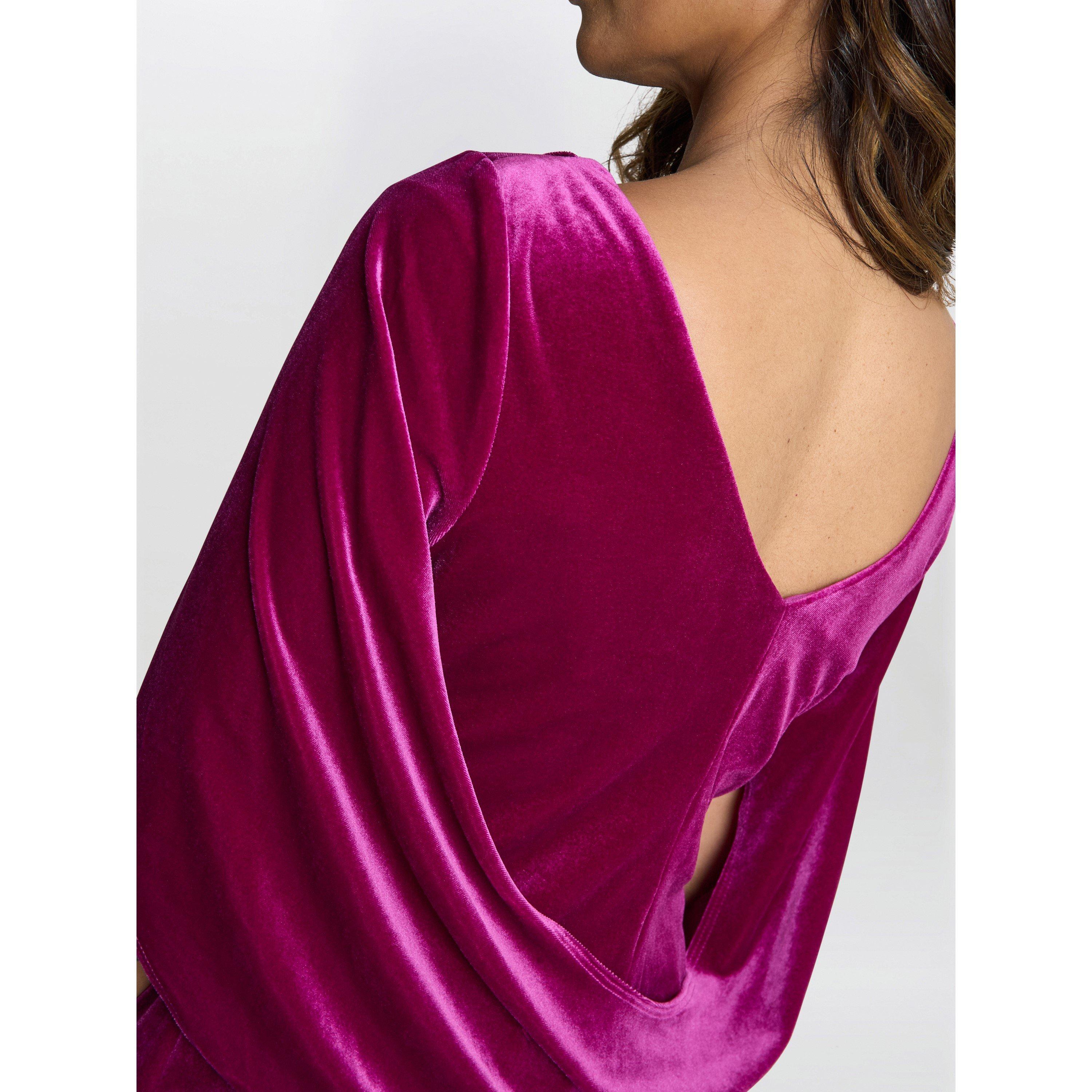 Fuchsia - Gina Bacconi - Women's Merna Draped Velvet Blouse - 5