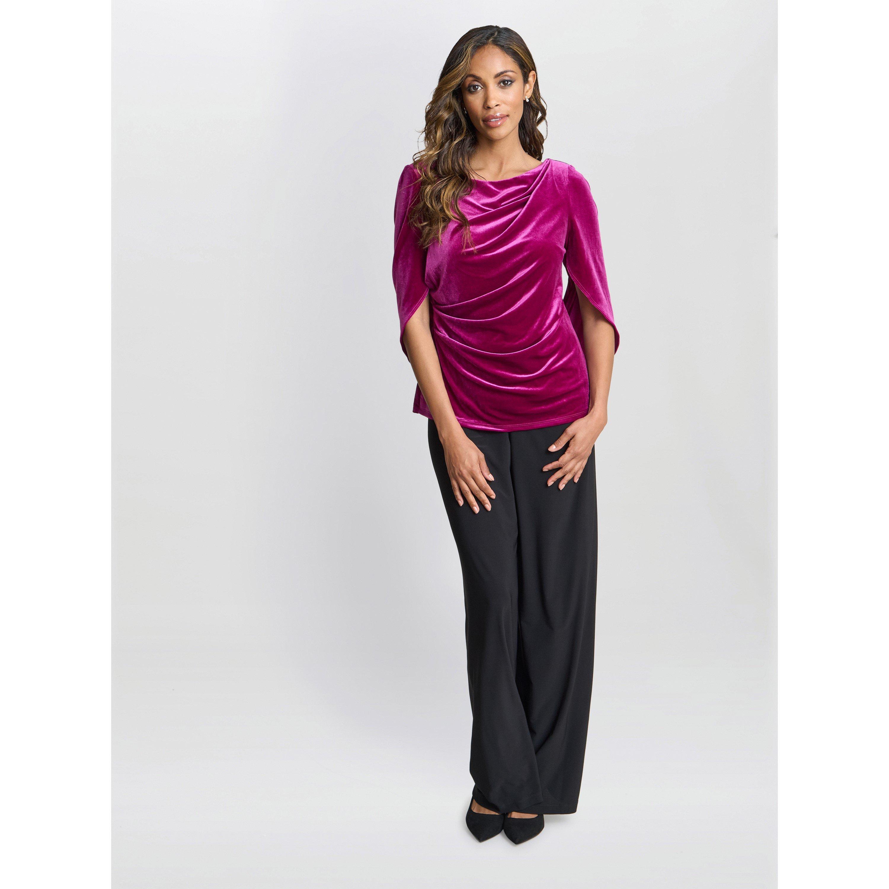Fuchsia - Gina Bacconi - Women's Merna Draped Velvet Blouse - 6