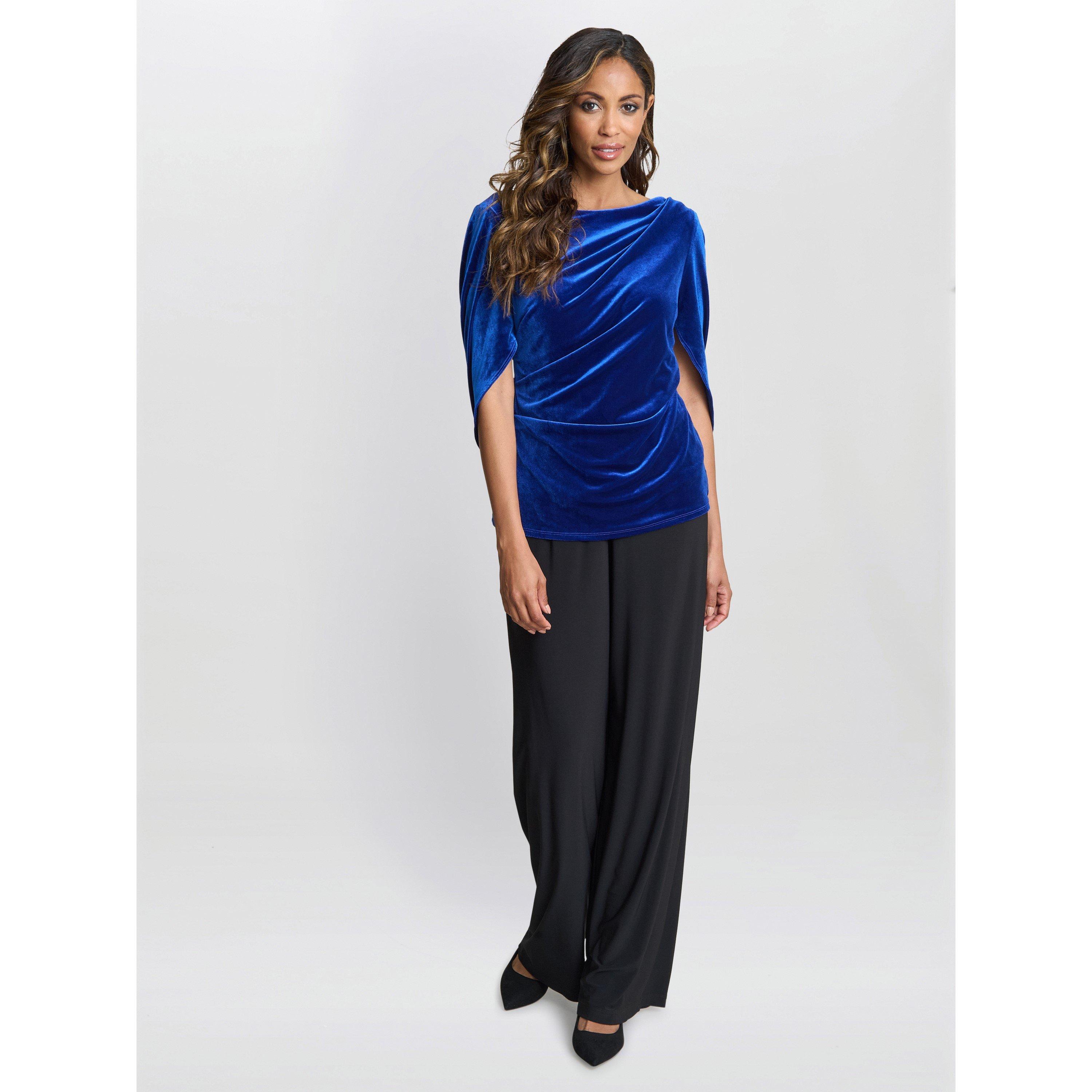 Gina Bacconi Women's Merna Draped Velvet Blouse - Royal - XL