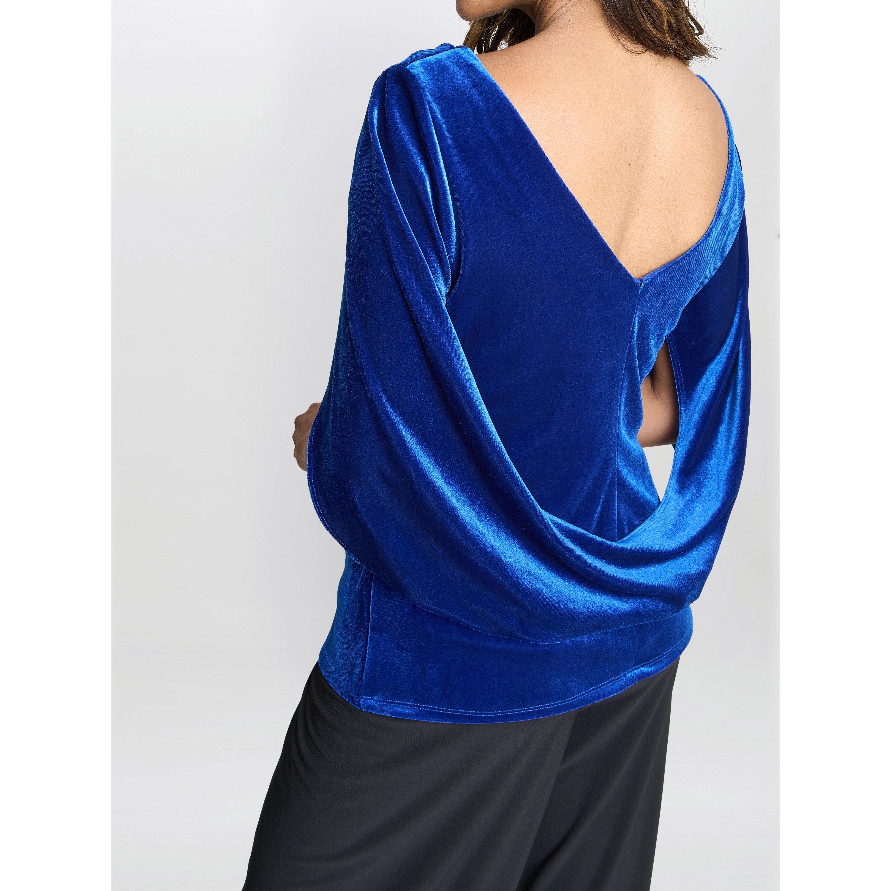 Royal - Gina Bacconi - Women's Merna Draped Velvet Blouse - 4