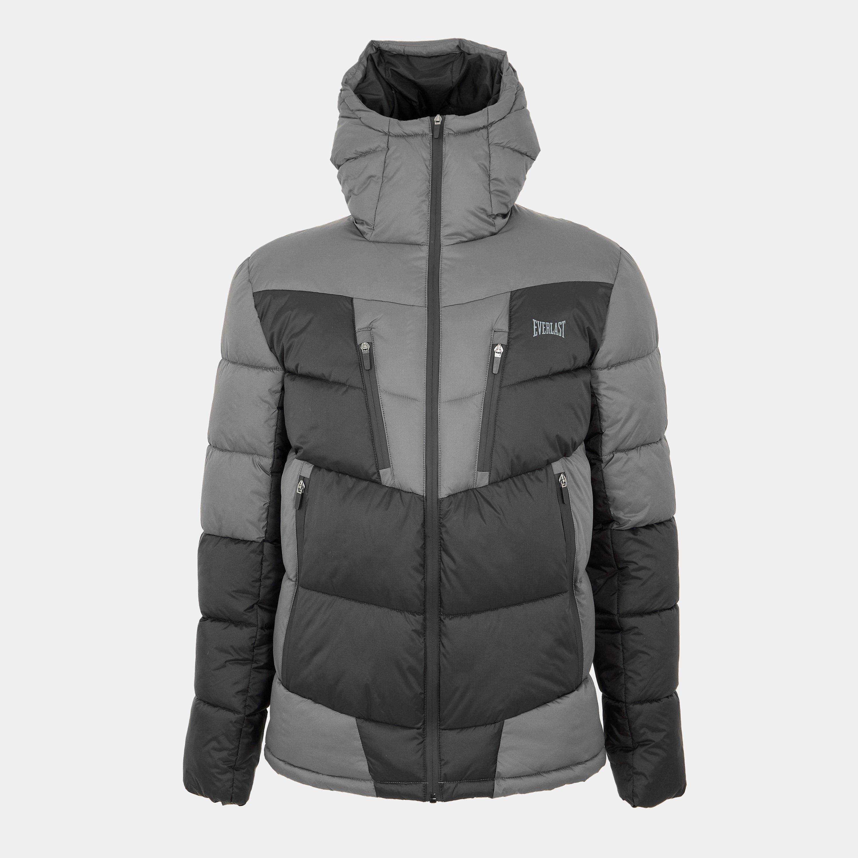 Nero - Everlast - Men's Tech Hooded 550 Fill Power 4 Pockets Full Zip Long Sleeve Short Puffer Jacket - 1