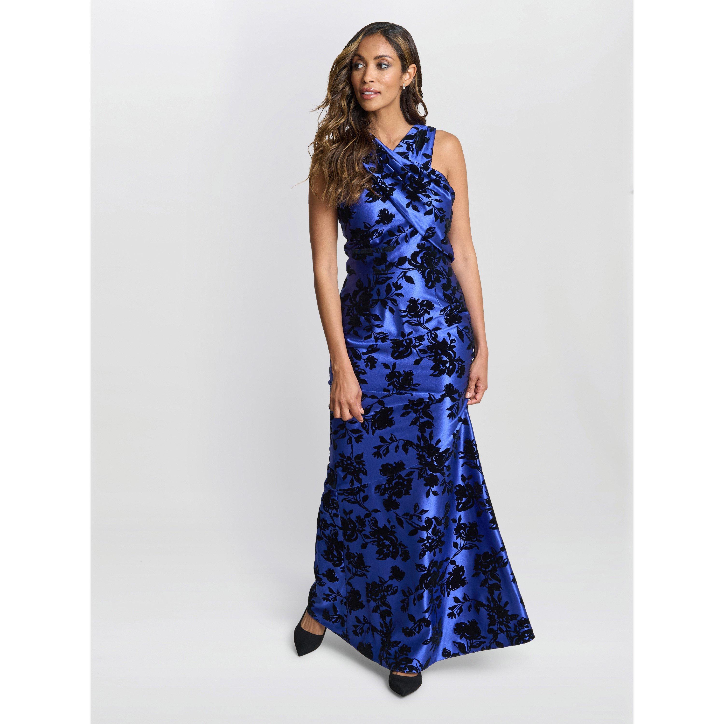 Gina Bacconi Women's Sleeveless Floral Maxi Dress - Royal / Black - 10