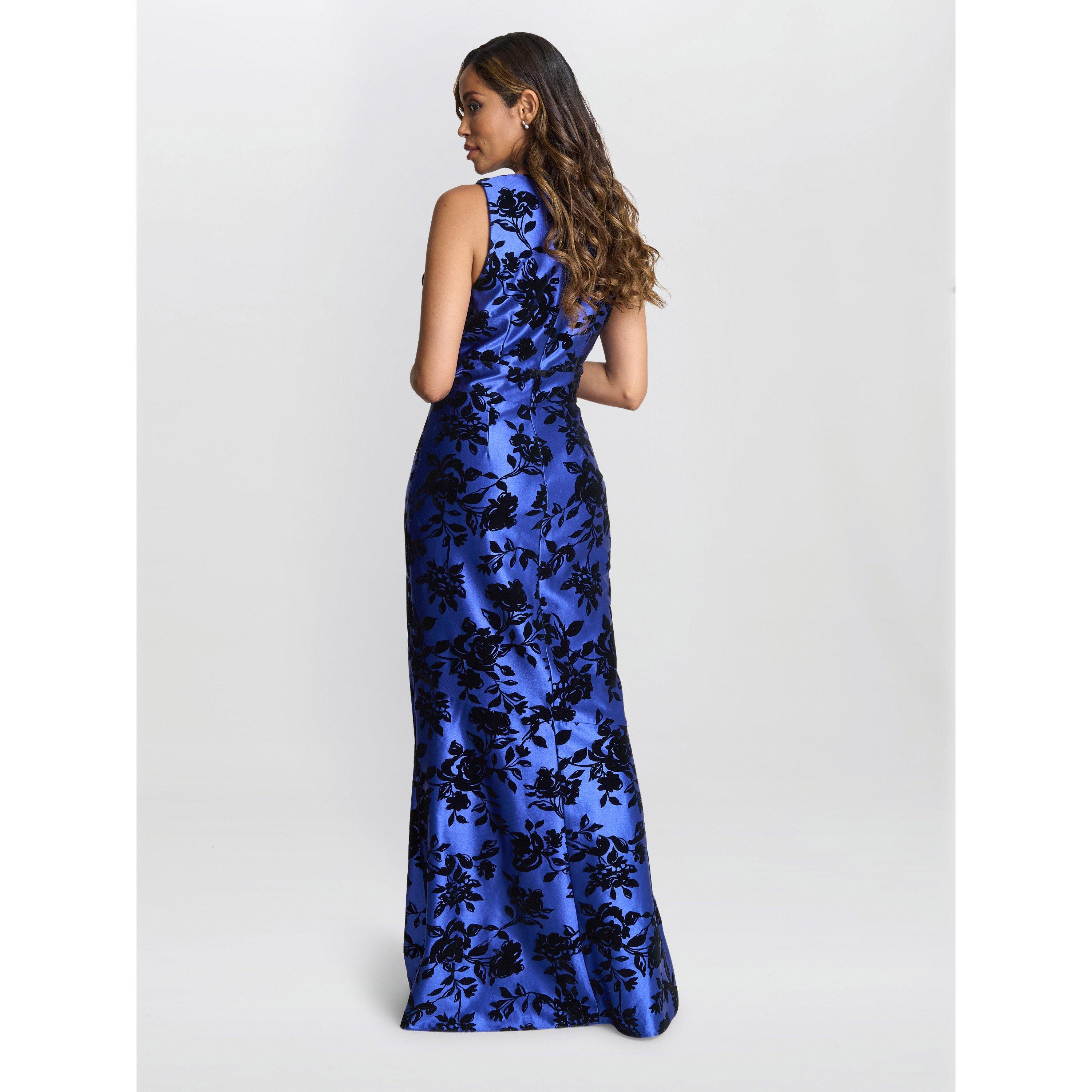 Royal / Black - Gina Bacconi - Sleeveless Floral Maxi Dress - 2