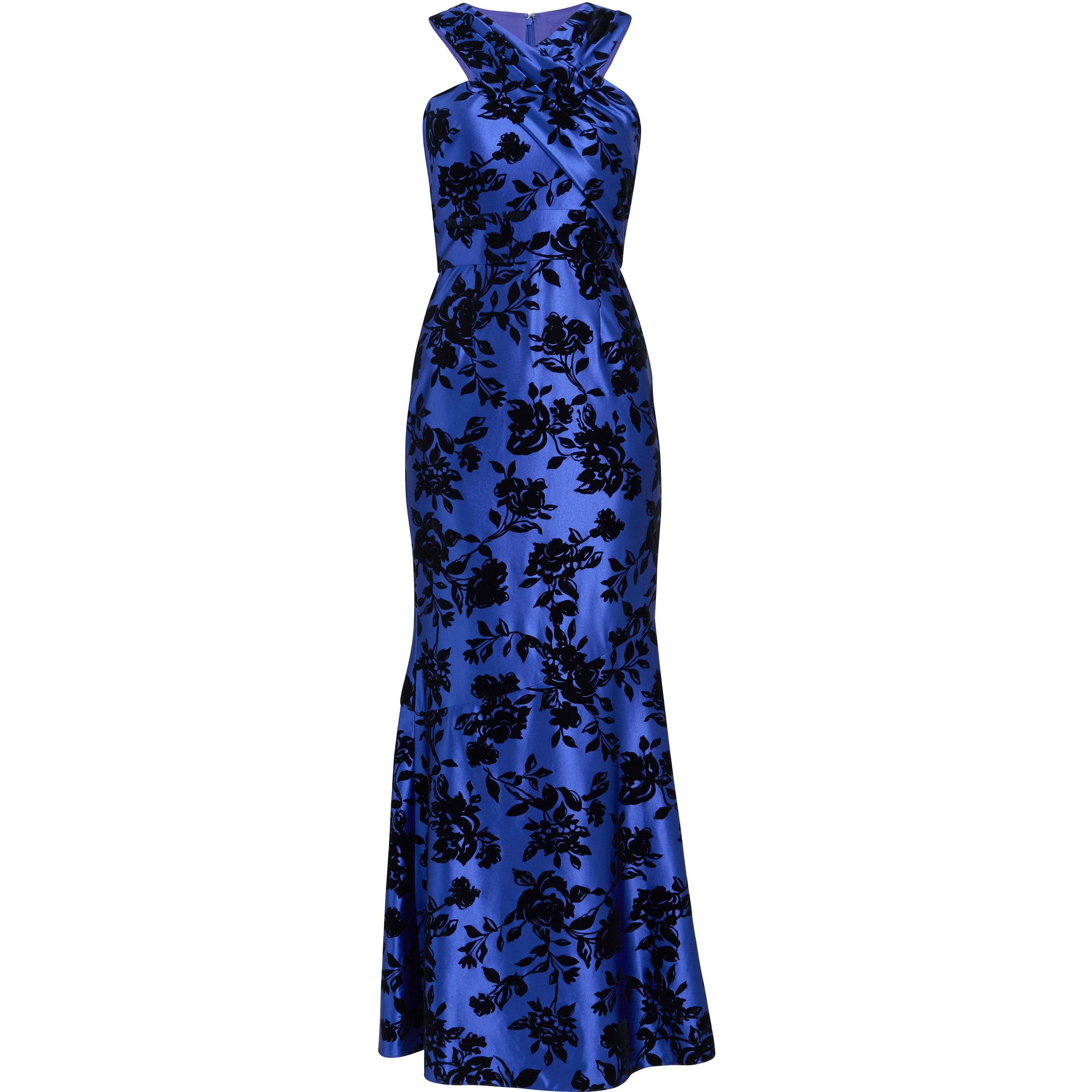 Royal / Black - Gina Bacconi - Sleeveless Floral Maxi Dress - 4