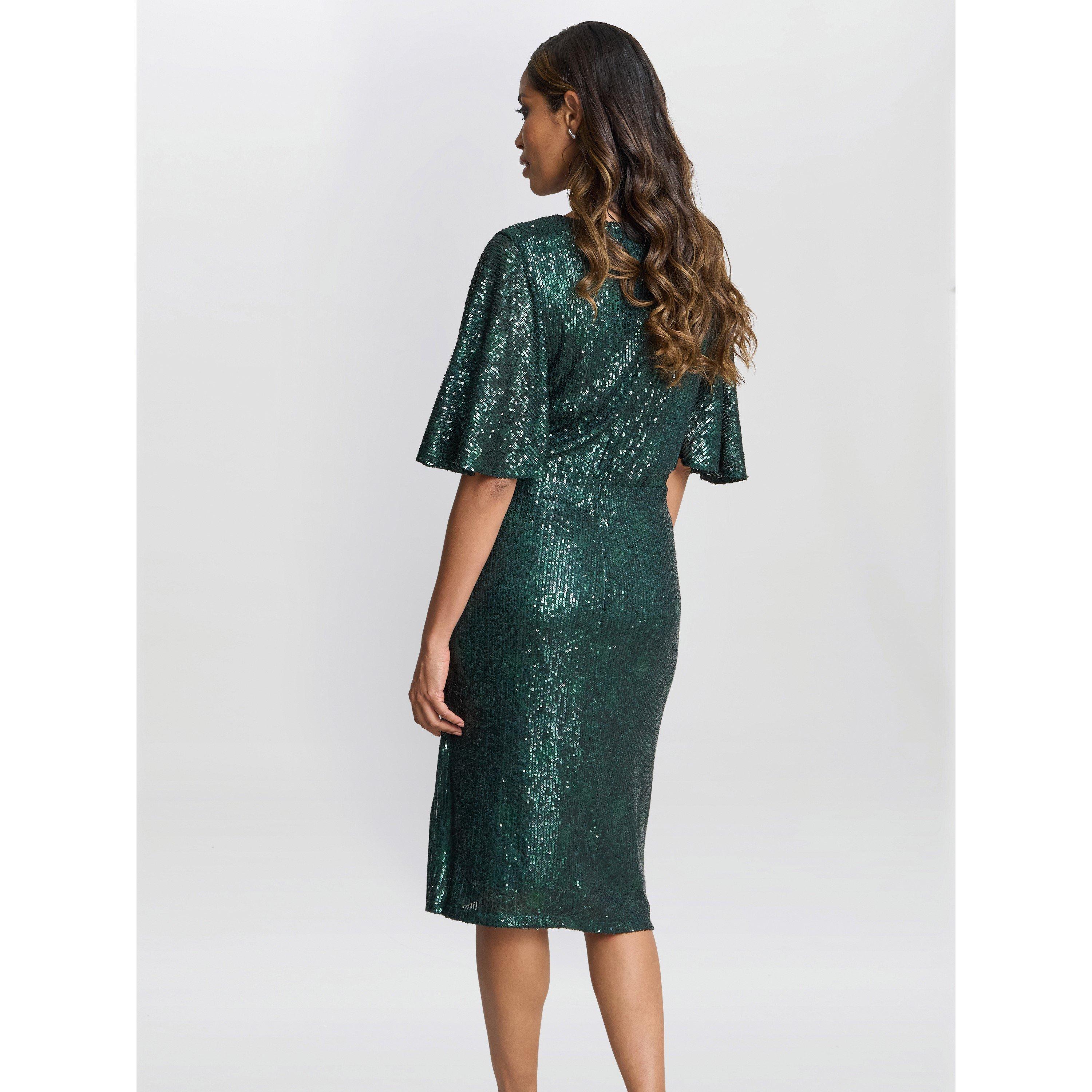 Green - Gina Bacconi - Jen Sequin Wrap-Look Dress - 2