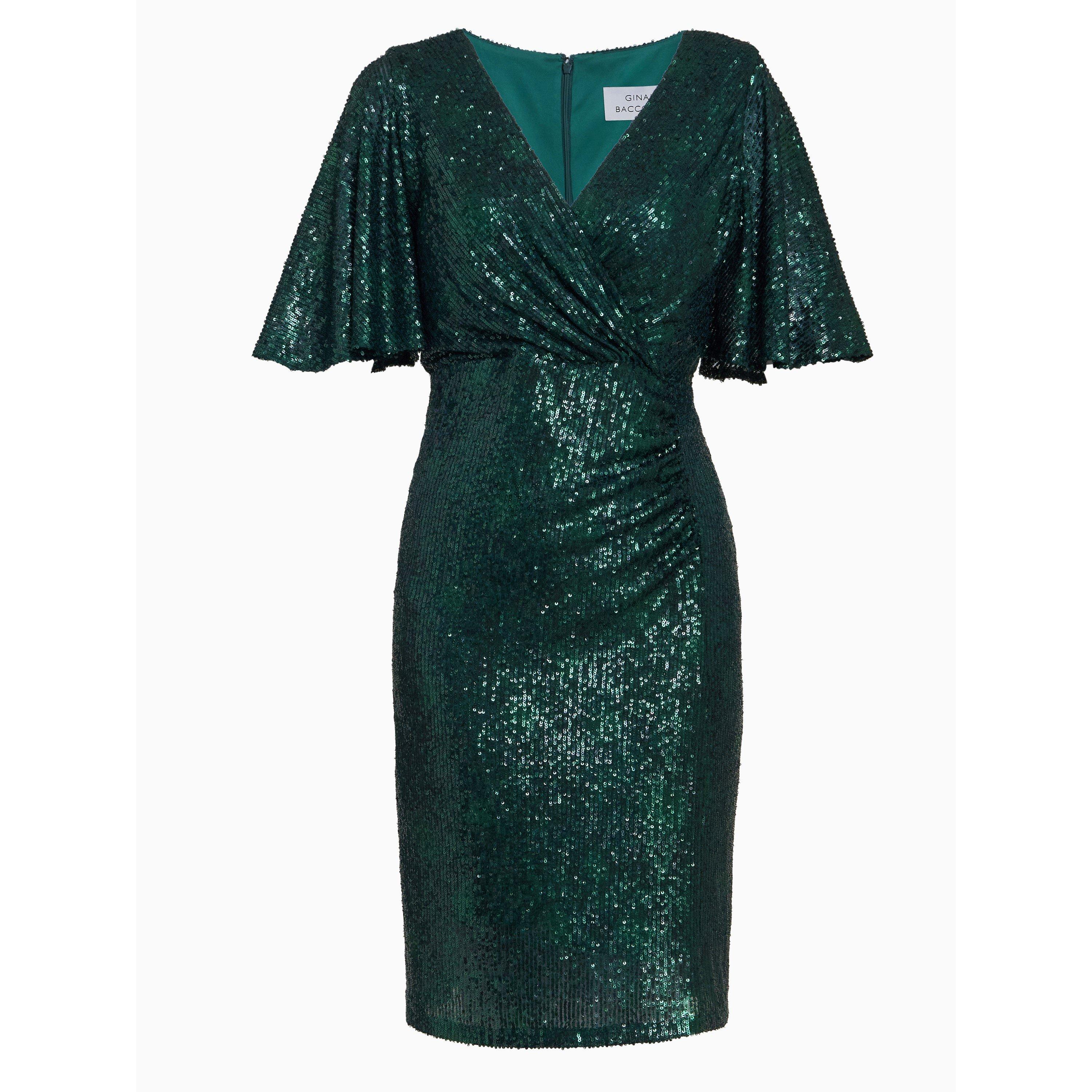 Green - Gina Bacconi - Jen Sequin Wrap-Look Dress - 4