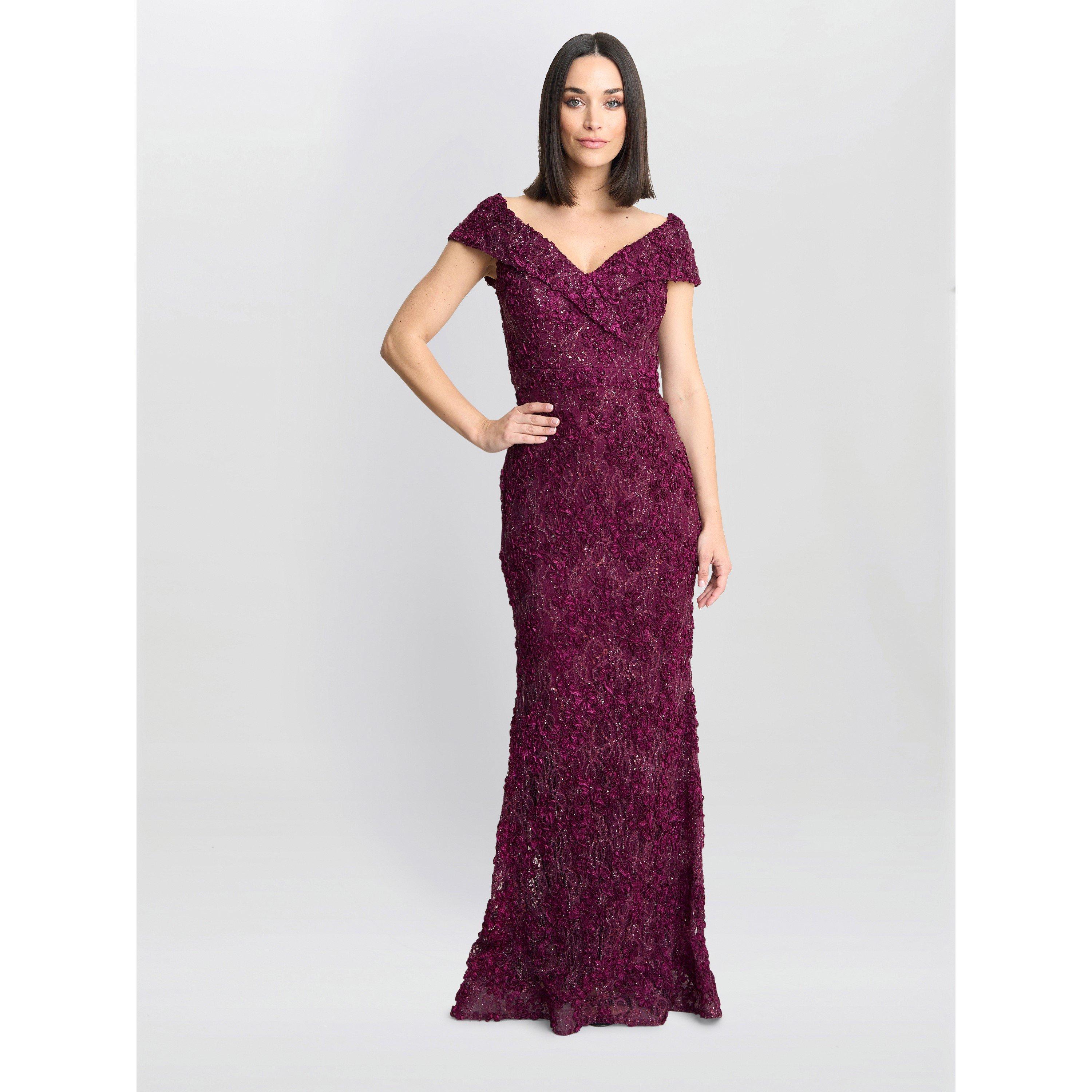 Gina Bacconi Women's Brigette Off Shoulder Lace Maxi Dress - Wine - 16