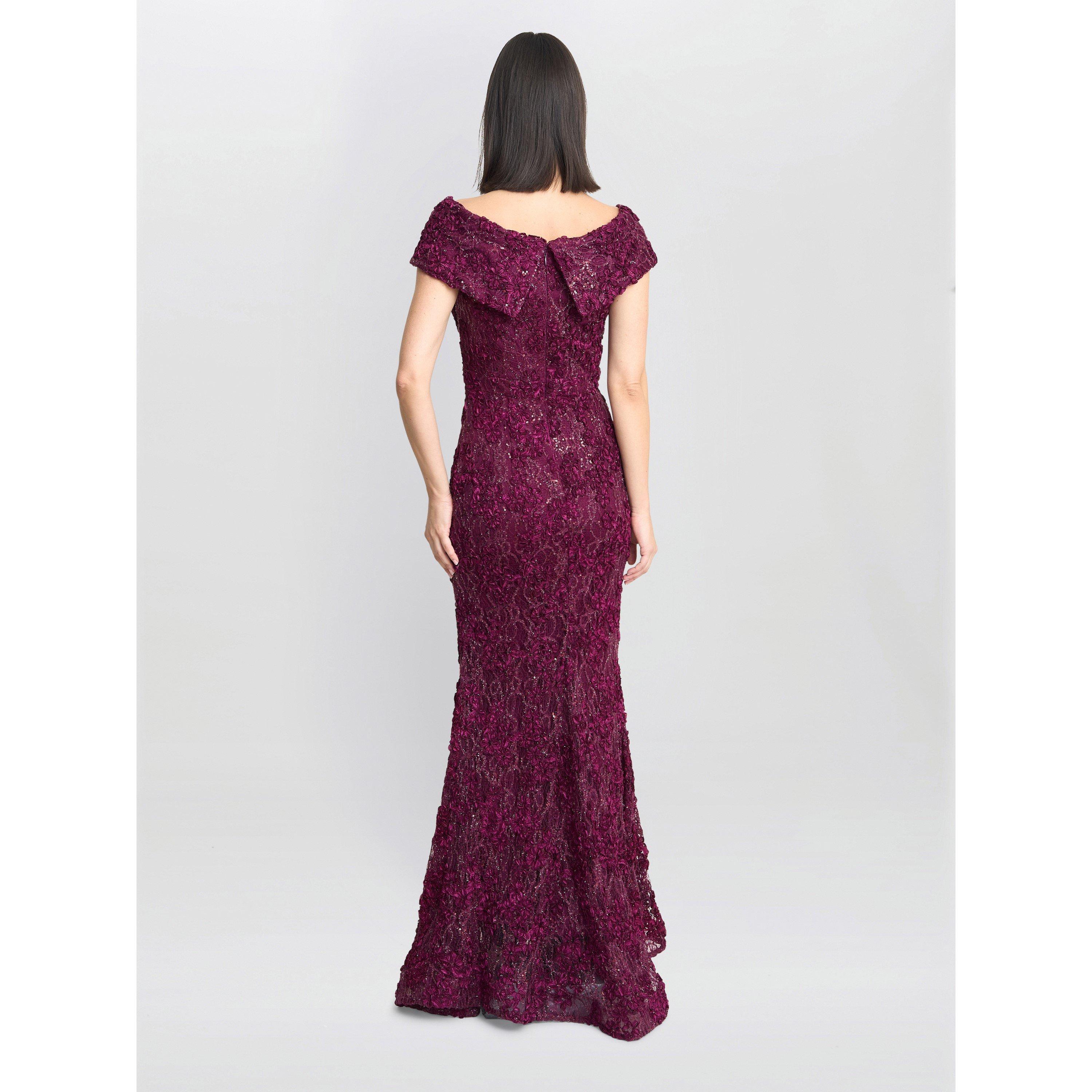 Wine - Gina Bacconi - Brigette Off Shoulder Lace Maxi Dress - 2