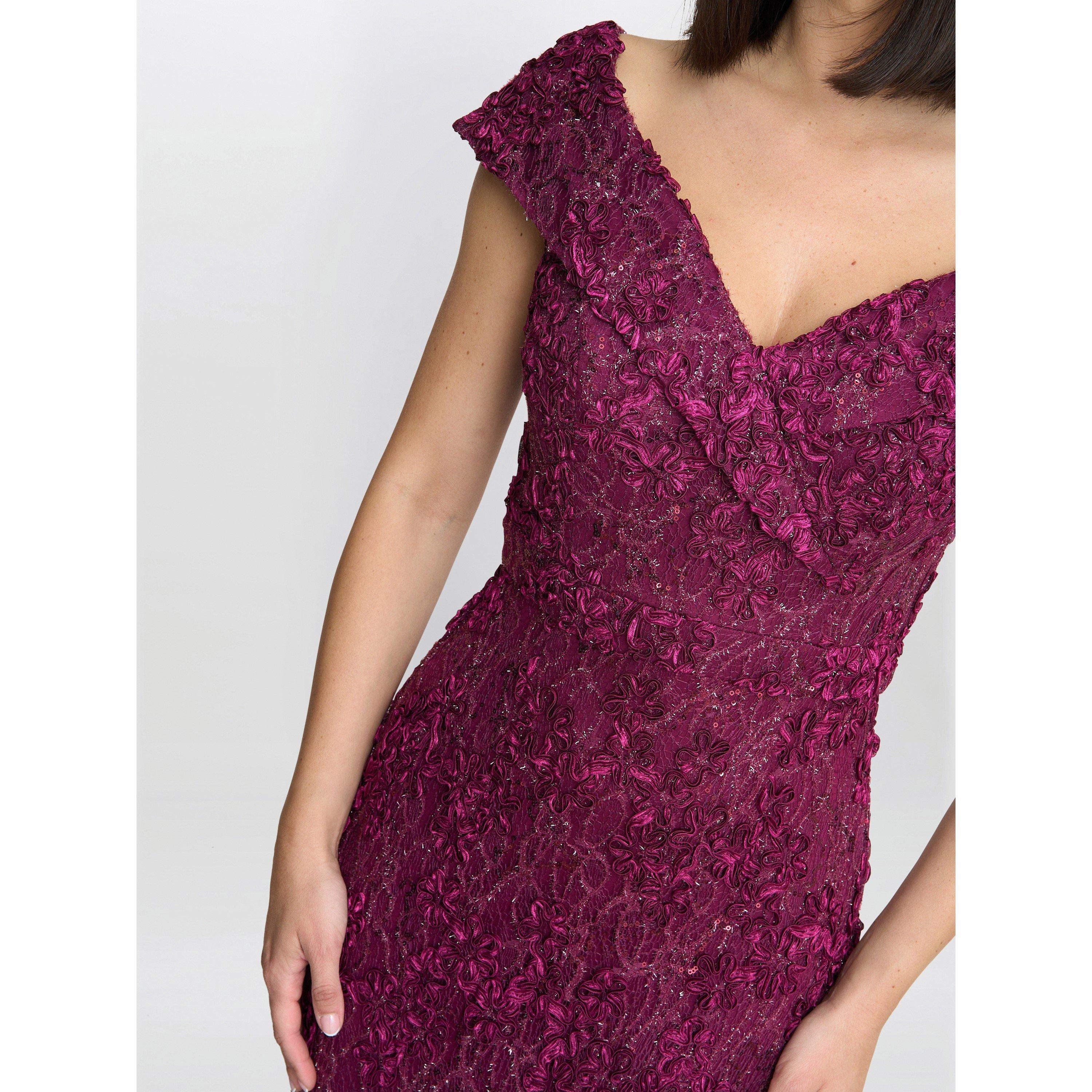 Wine - Gina Bacconi - Brigette Off Shoulder Lace Maxi Dress - 5