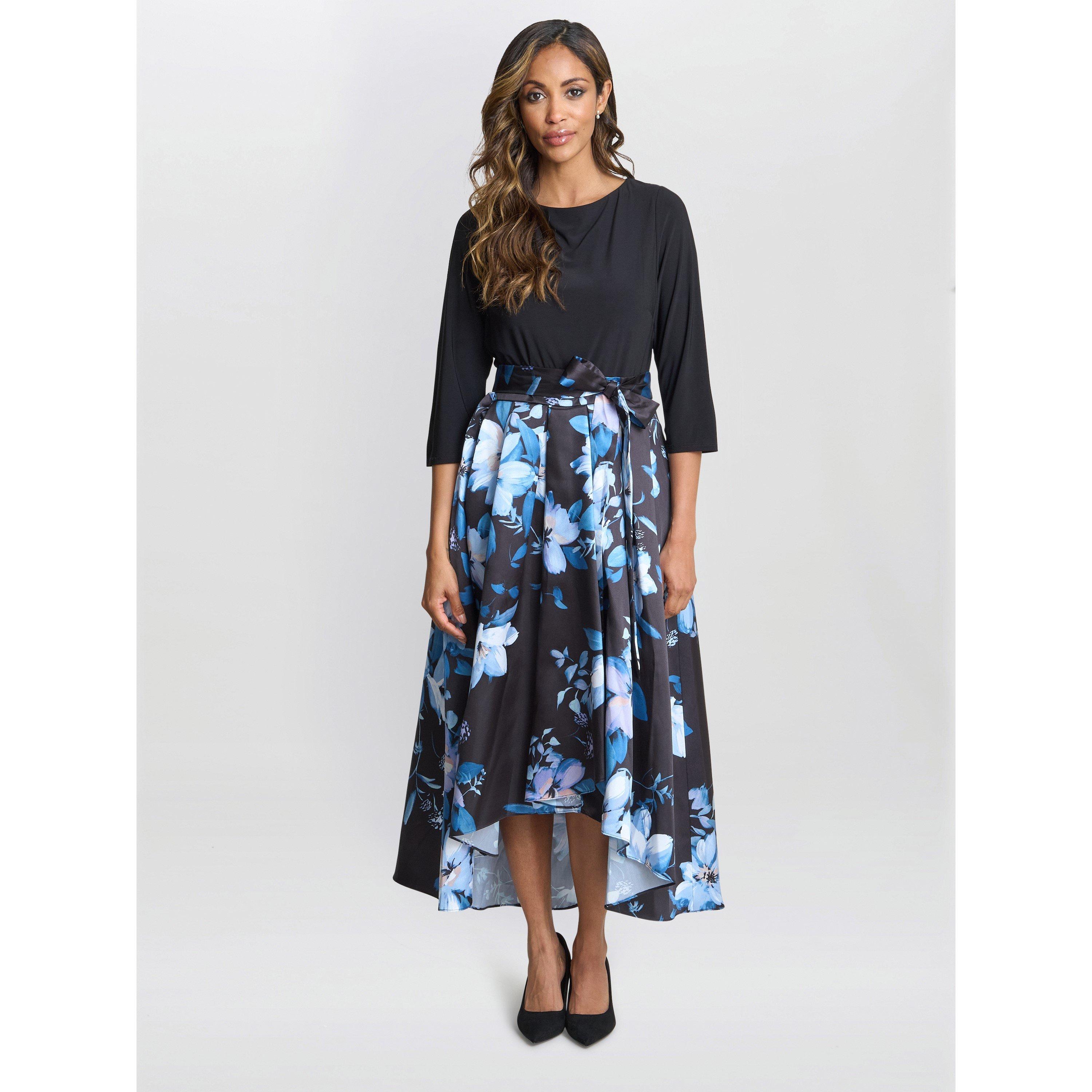 Black / Multi - Gina Bacconi - Louise Printed High/Low Midi Dress - 1