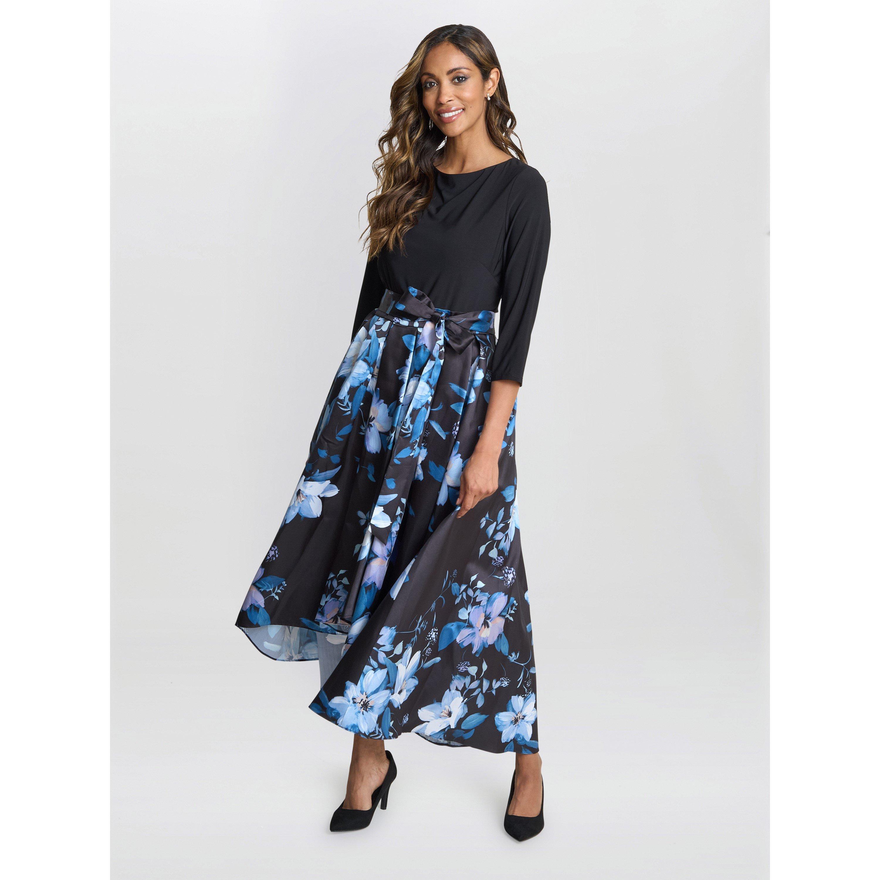 Black / Multi - Gina Bacconi - Louise Printed High/Low Midi Dress - 3