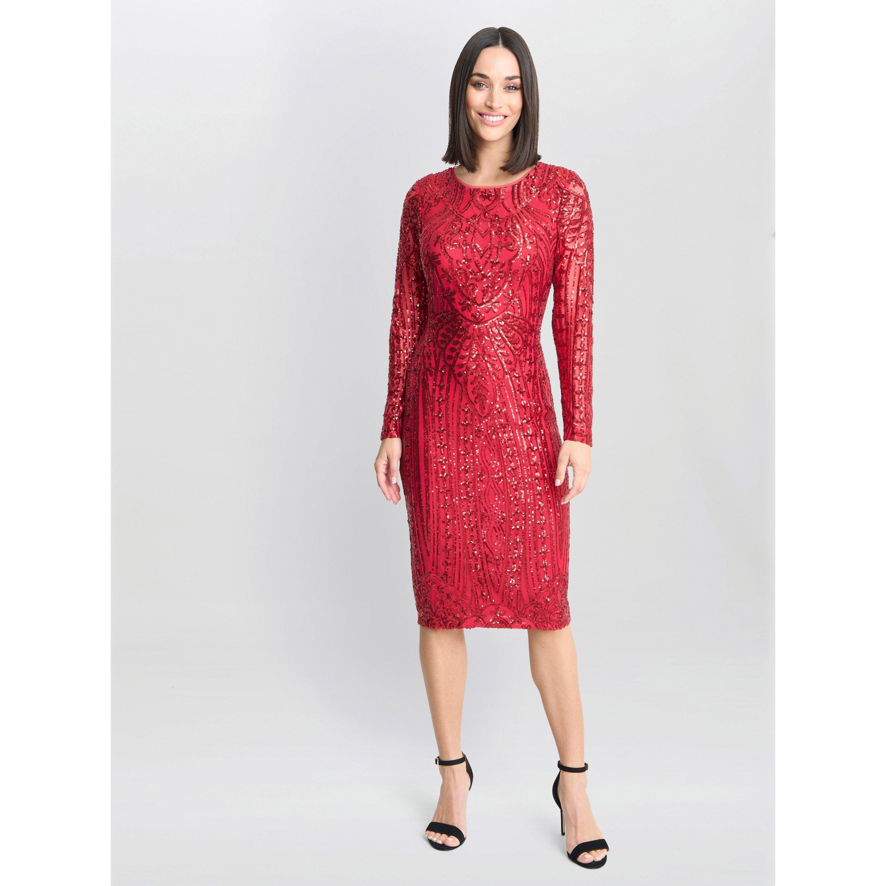 Red - Gina Bacconi - Angelique Red Sequin Midi Dress - 1