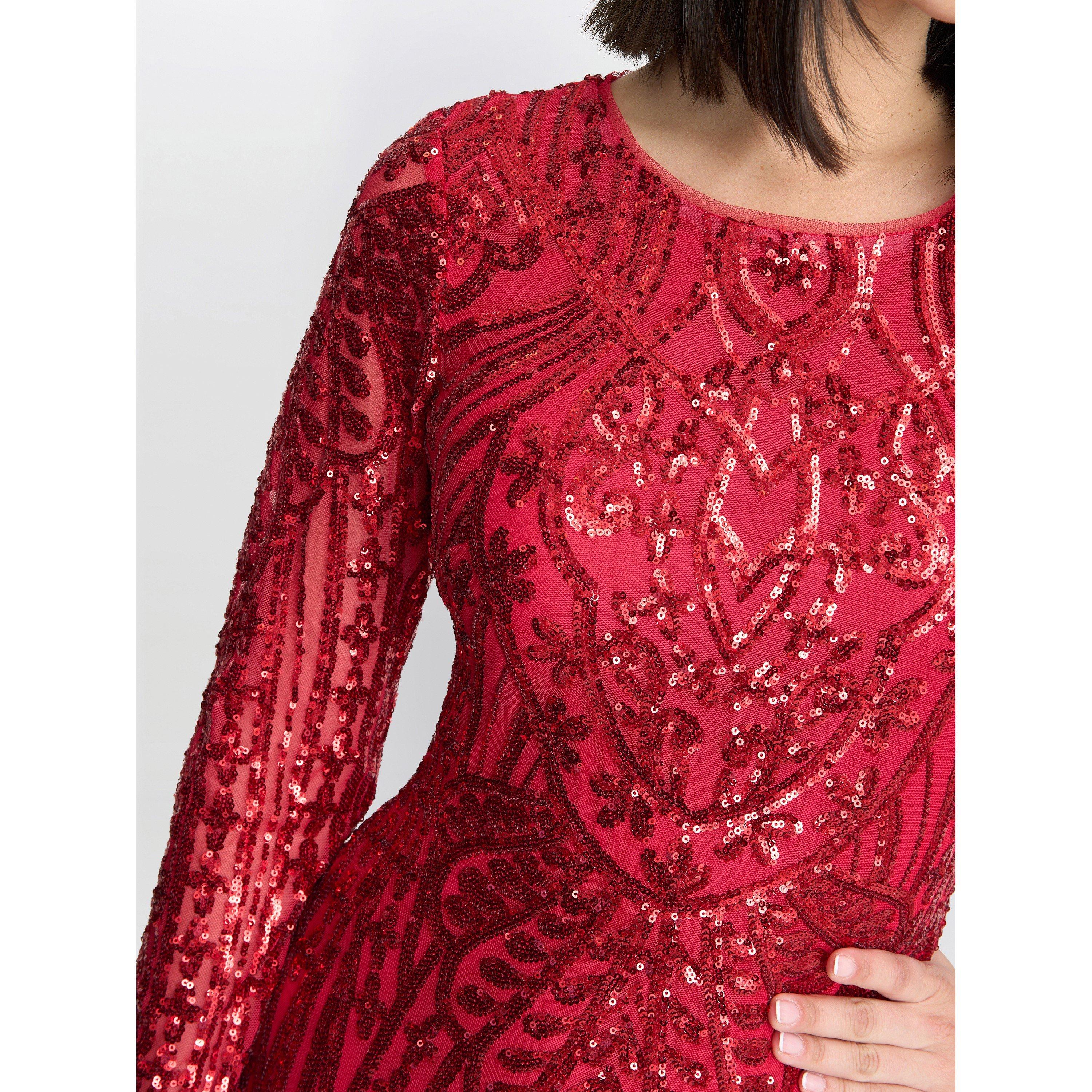 Red - Gina Bacconi - Angelique Red Sequin Midi Dress - 2