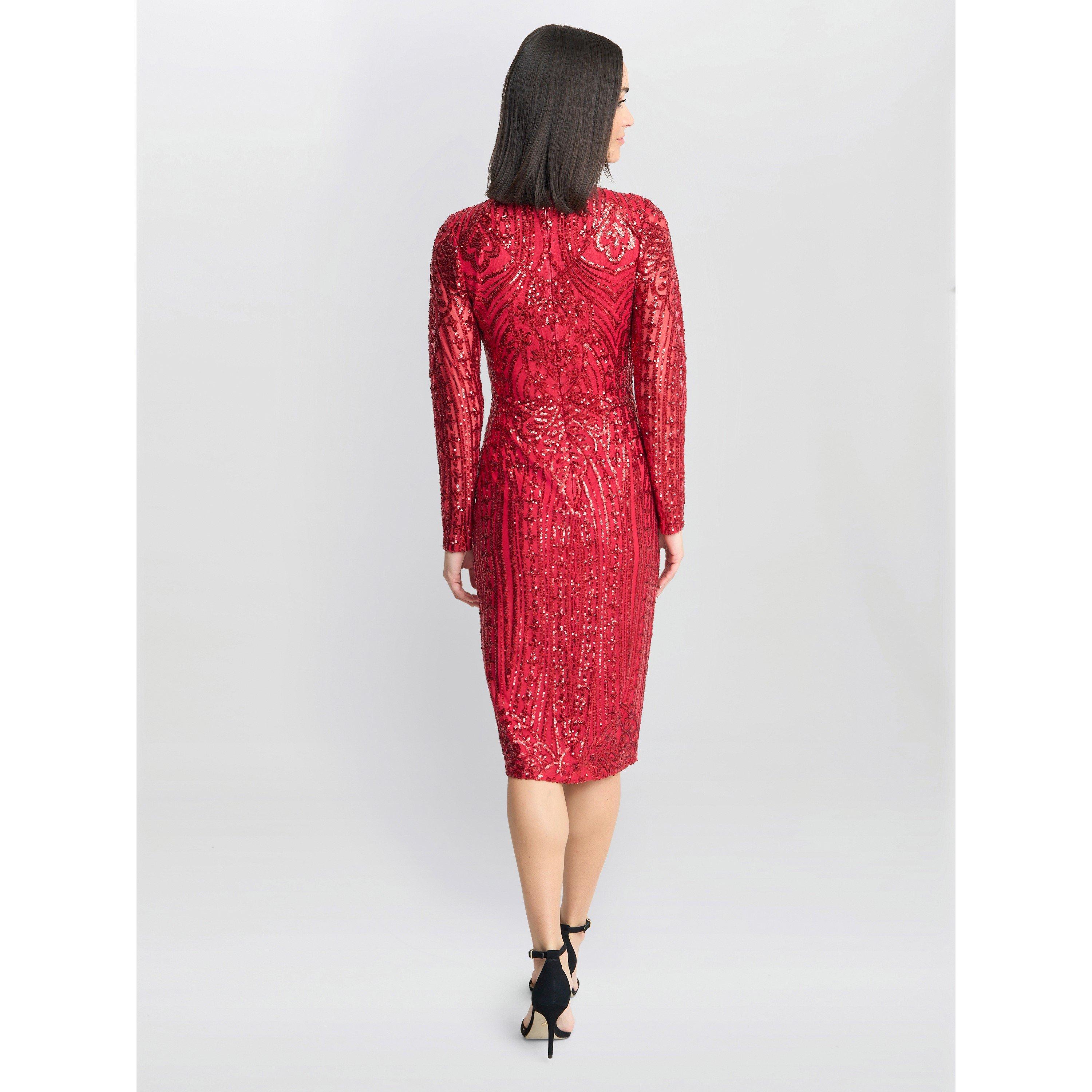Red - Gina Bacconi - Angelique Red Sequin Midi Dress - 3
