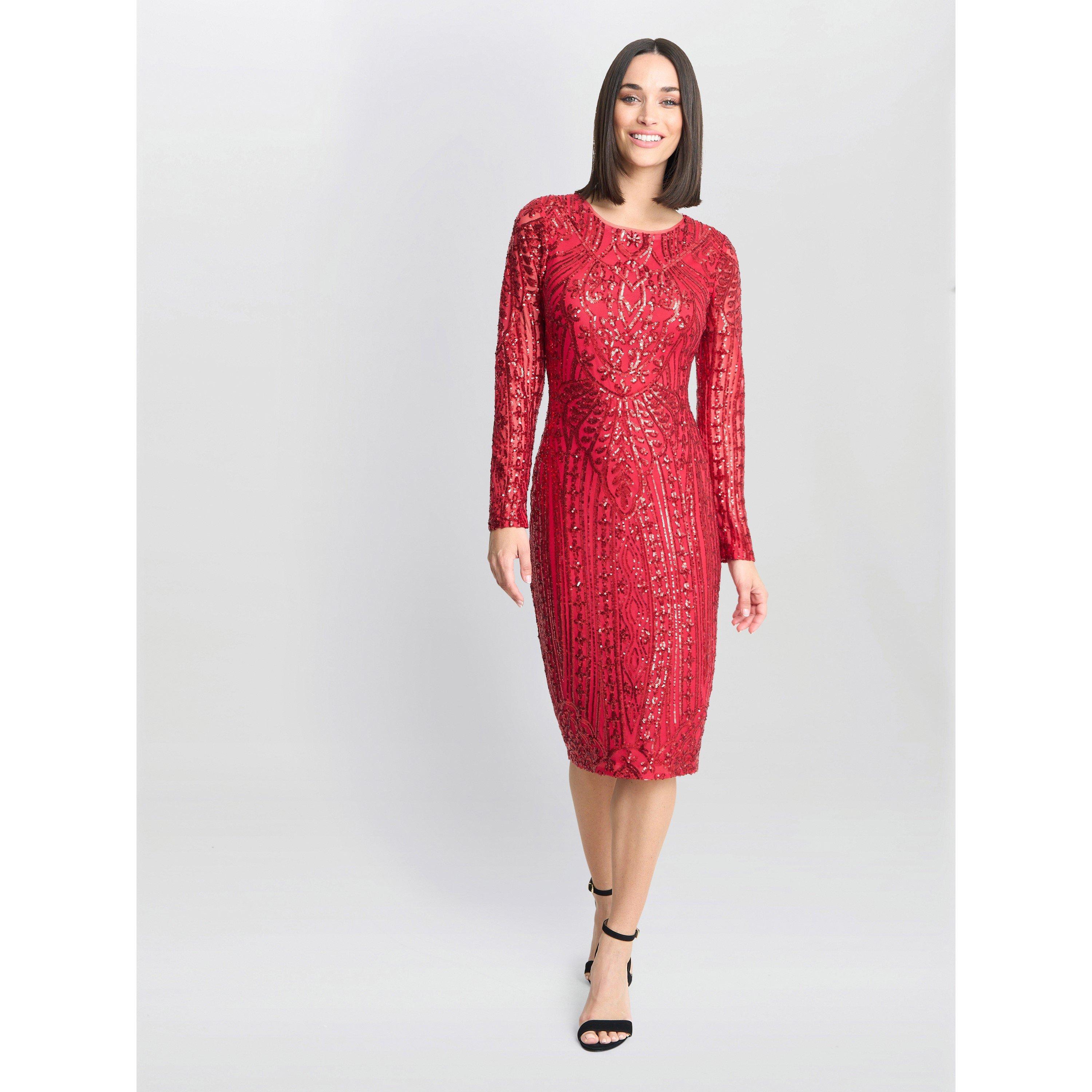 Red - Gina Bacconi - Angelique Red Sequin Midi Dress - 4