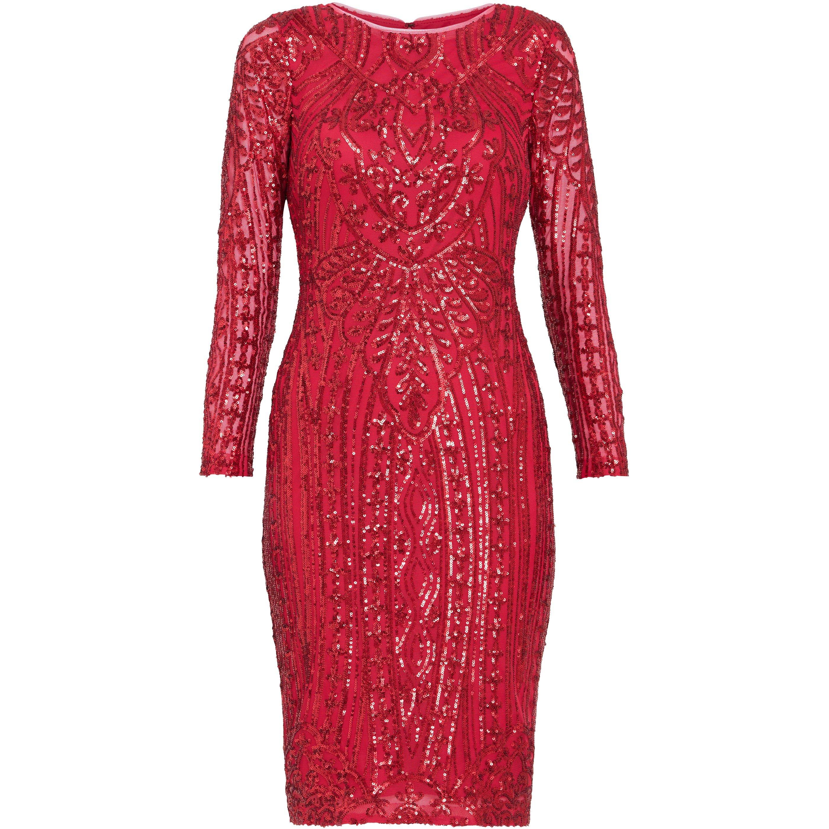 Red - Gina Bacconi - Angelique Red Sequin Midi Dress - 5