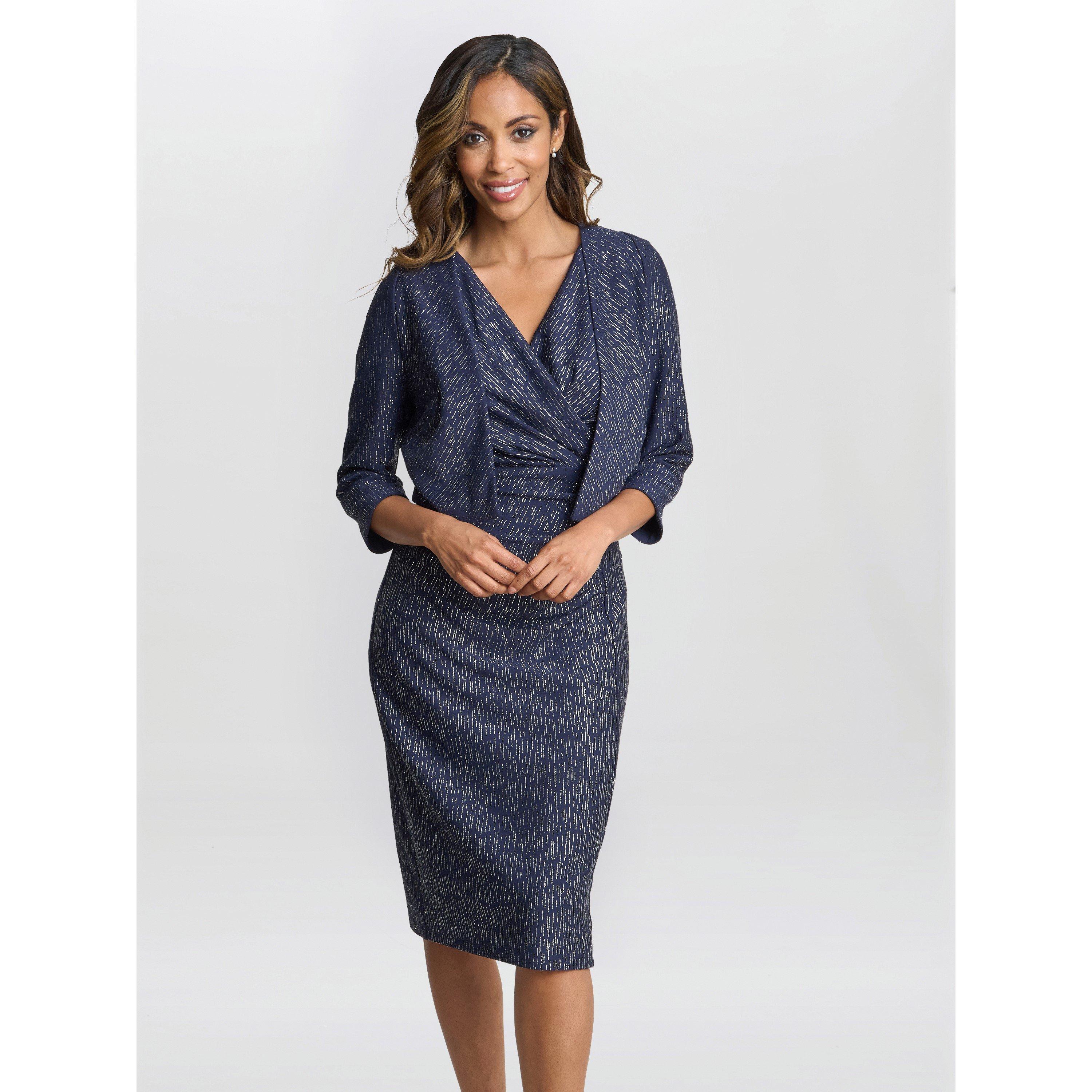 Gina Bacconi Women's Miriam V-Neck Dress And Jacket Set - Navy / Silver - 18