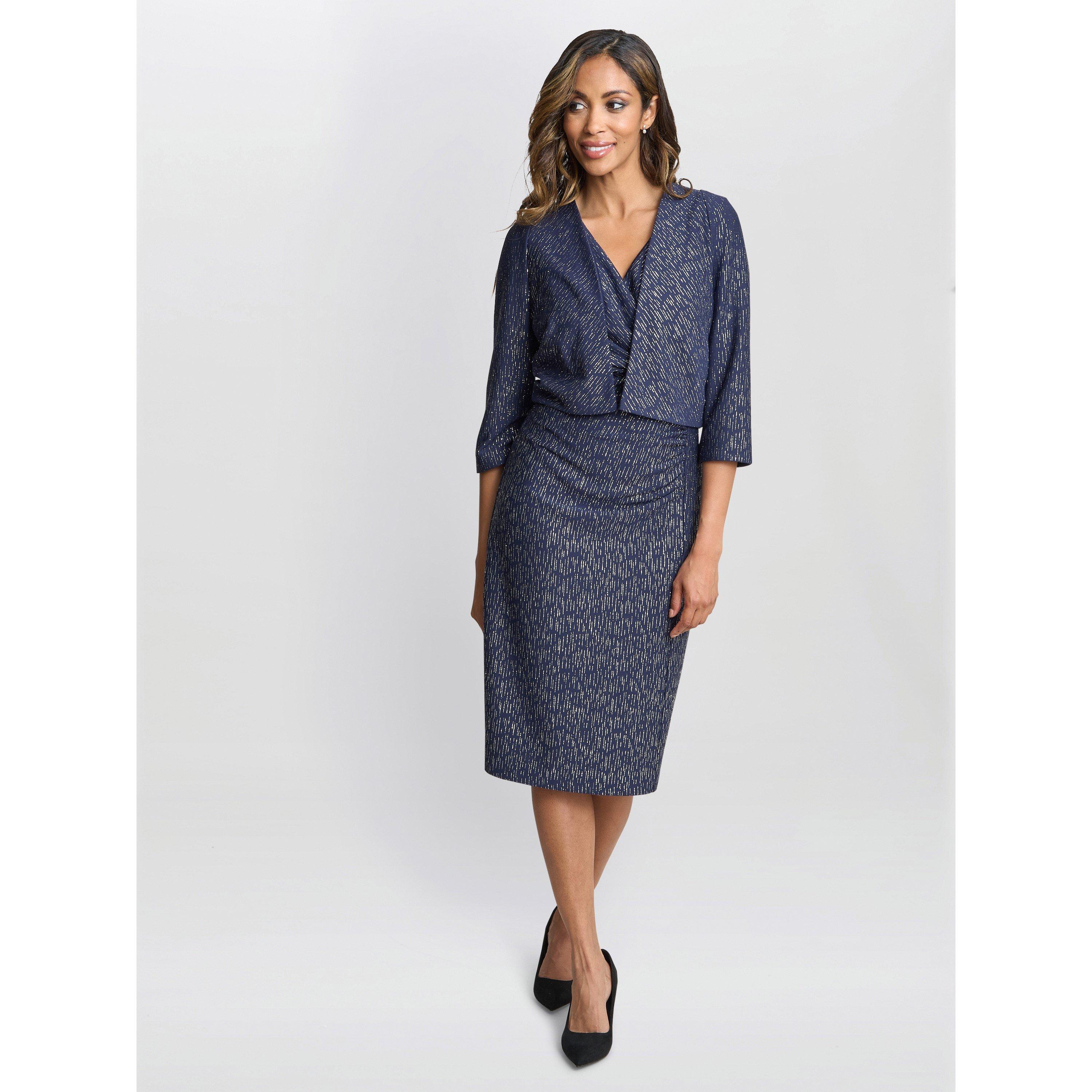 Navy / Silver - Gina Bacconi - Miriam V-Neck Dress And Jacket Set - 3