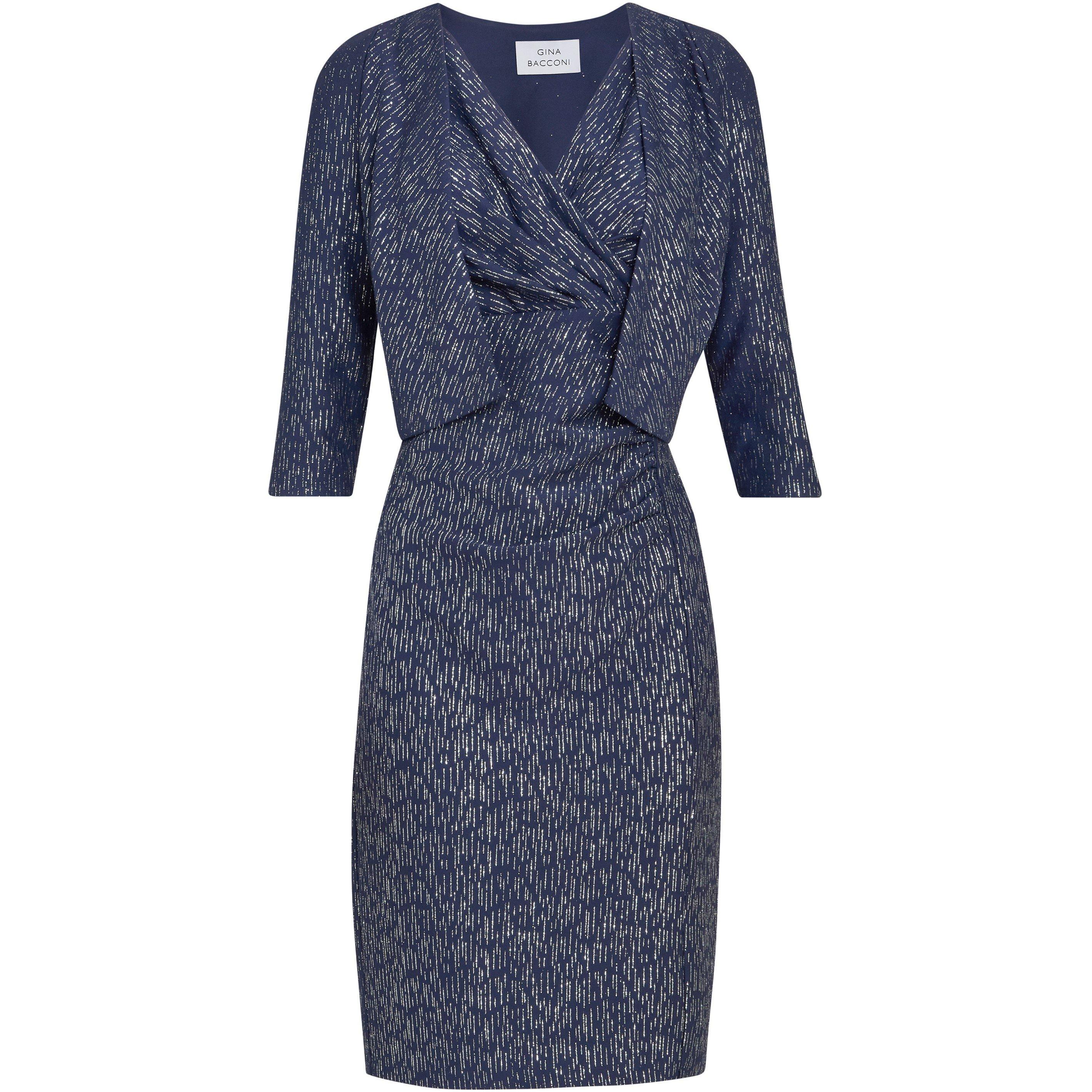 Navy / Silver - Gina Bacconi - Miriam V-Neck Dress And Jacket Set - 4