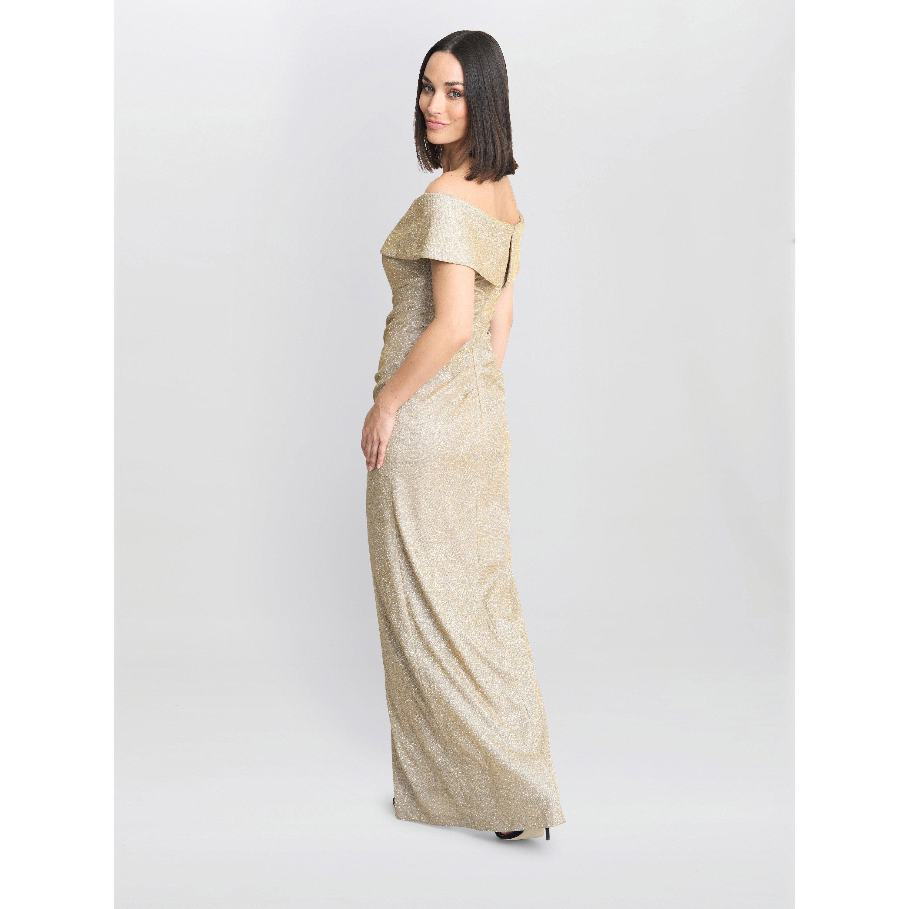 Gold / Silver - Gina Bacconi - Women's Trudy Bardot Wrap Dress - 2