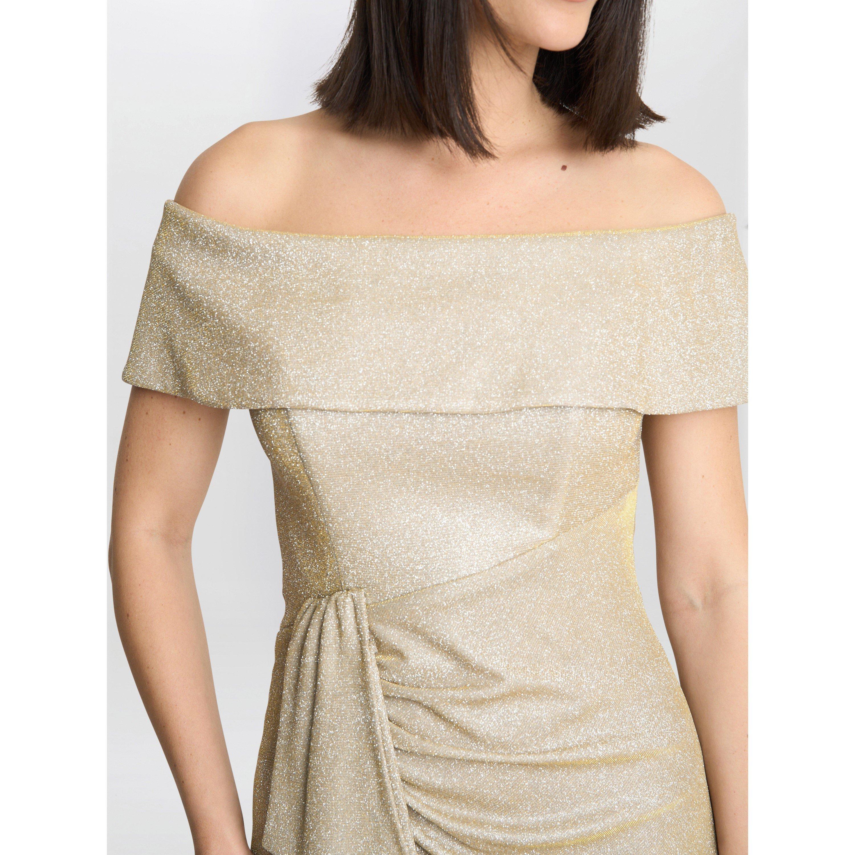 Gold / Silver - Gina Bacconi - Women's Trudy Bardot Wrap Dress - 5