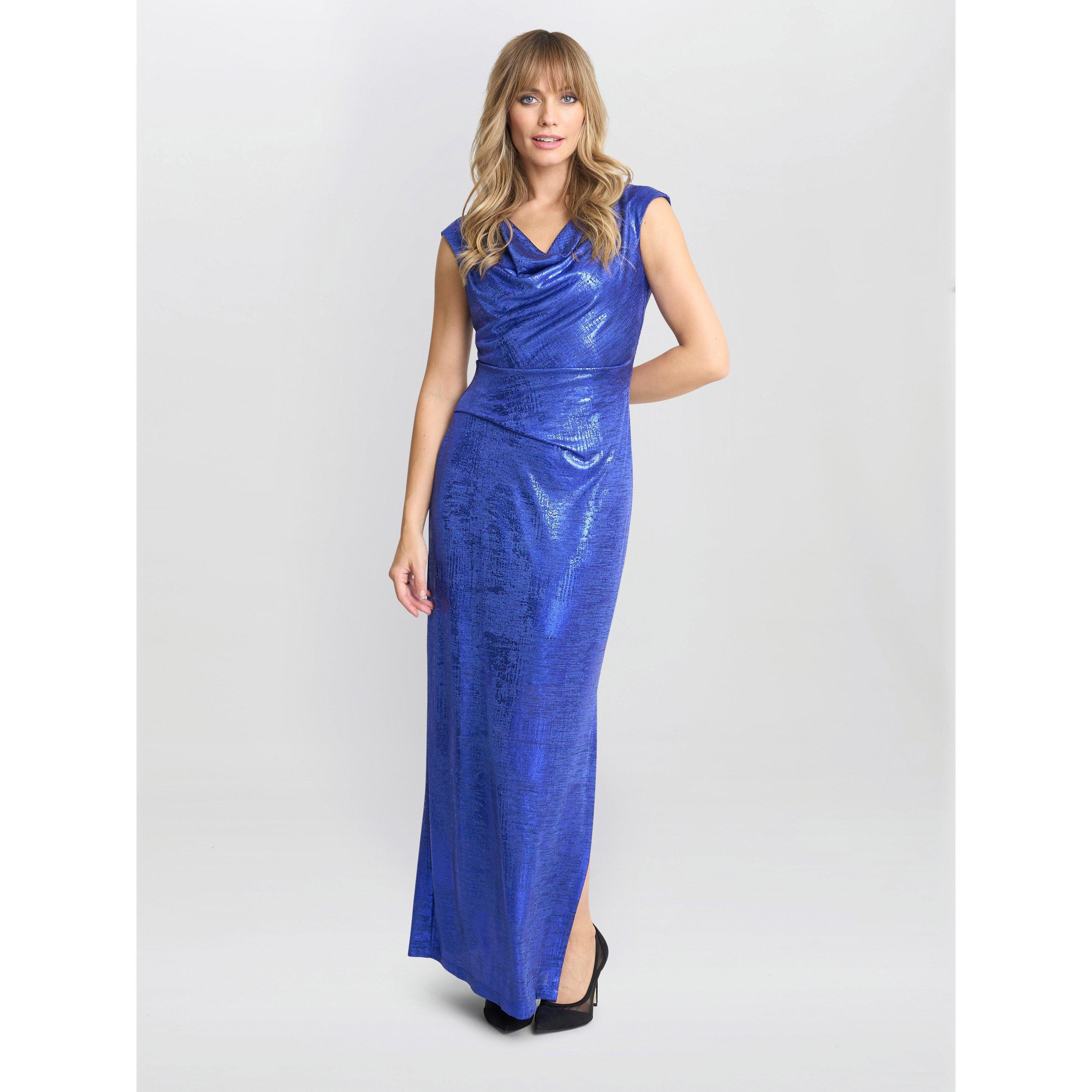 Gina Bacconi Women's Justina Foil Print Cowl Neck Maxi Dress - Cobalt - 18