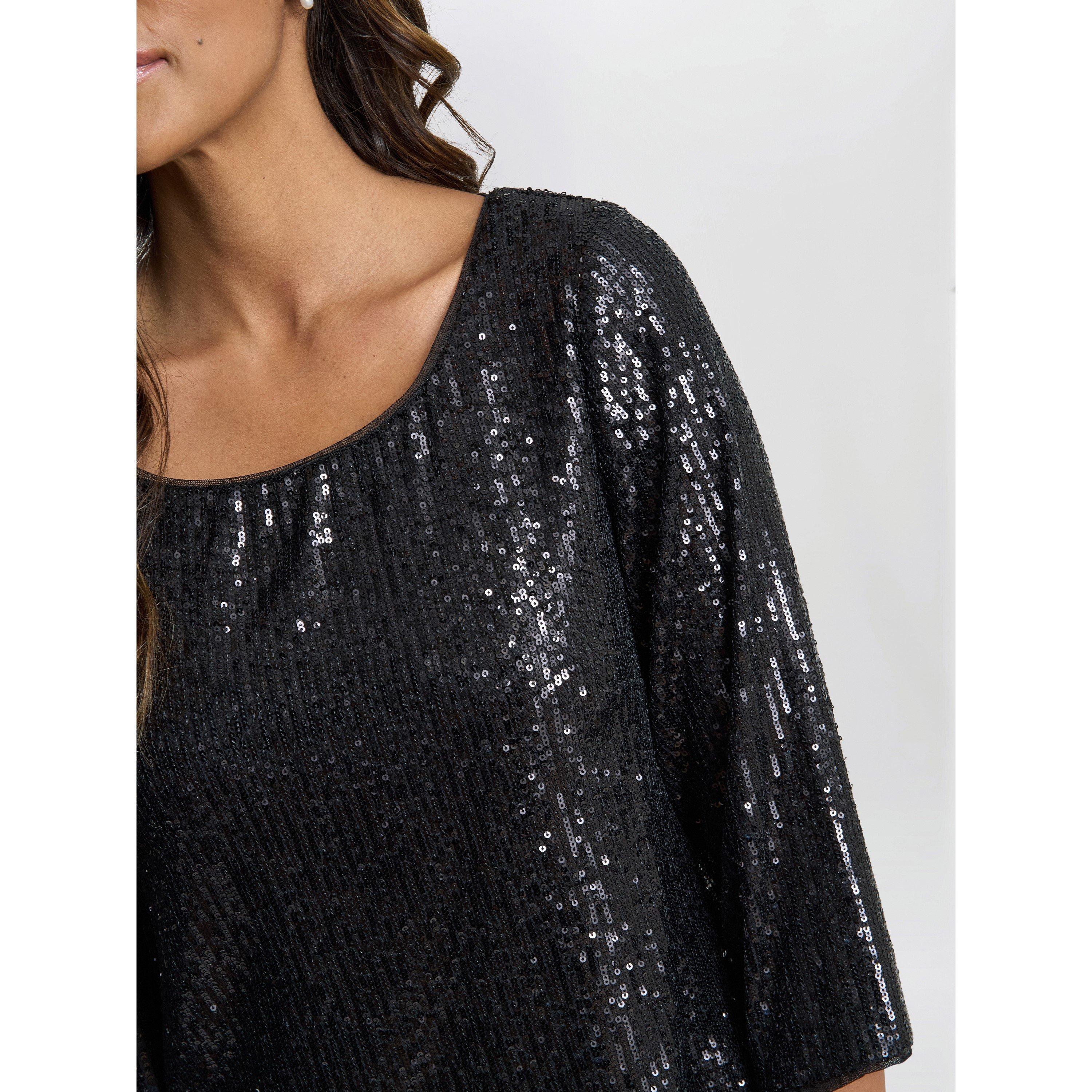 Black - Gina Bacconi - Women's Flora Sequin Tunic Blouse - 5