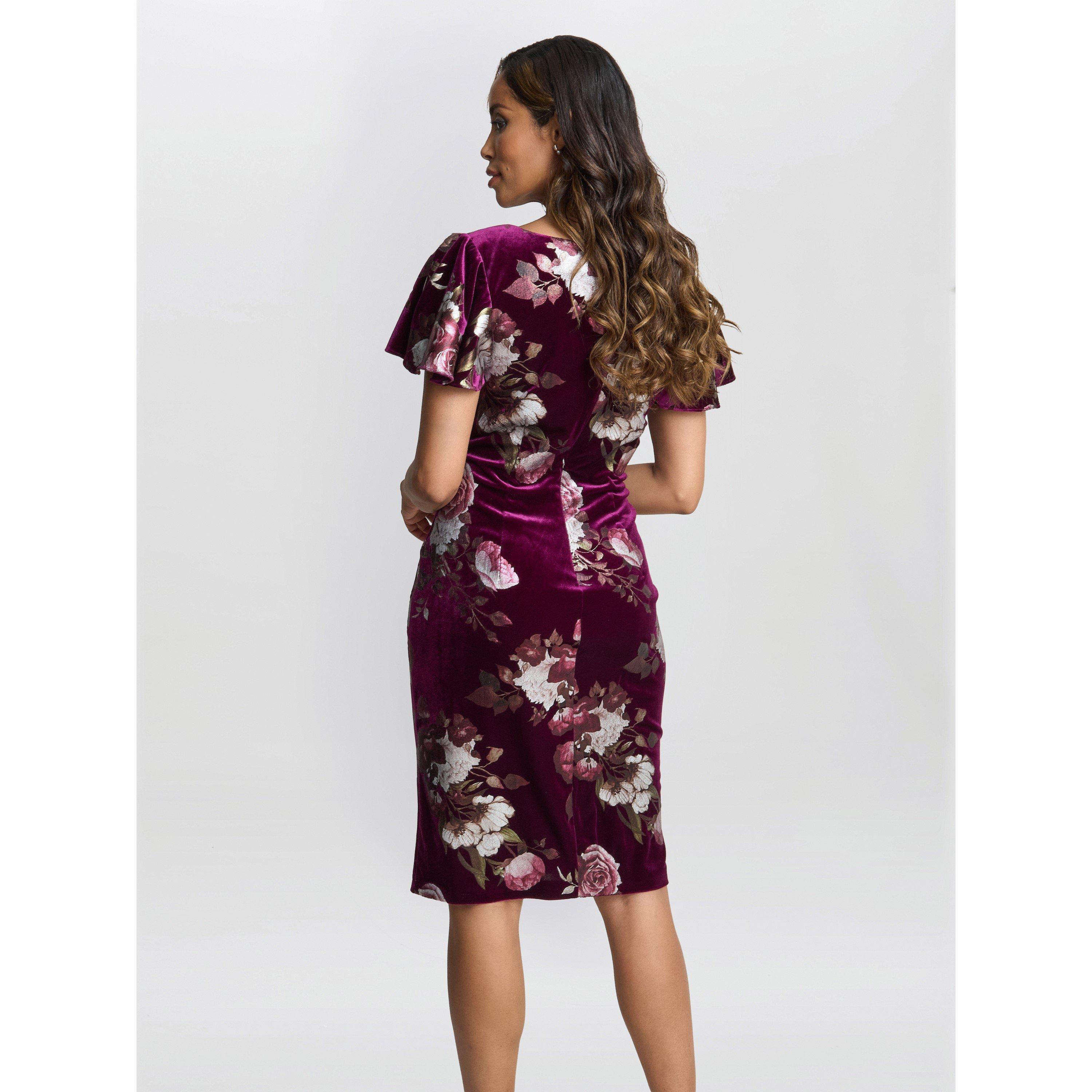 Magenta - Gina Bacconi - Paulina Foil Printed Velvet Dress - 2