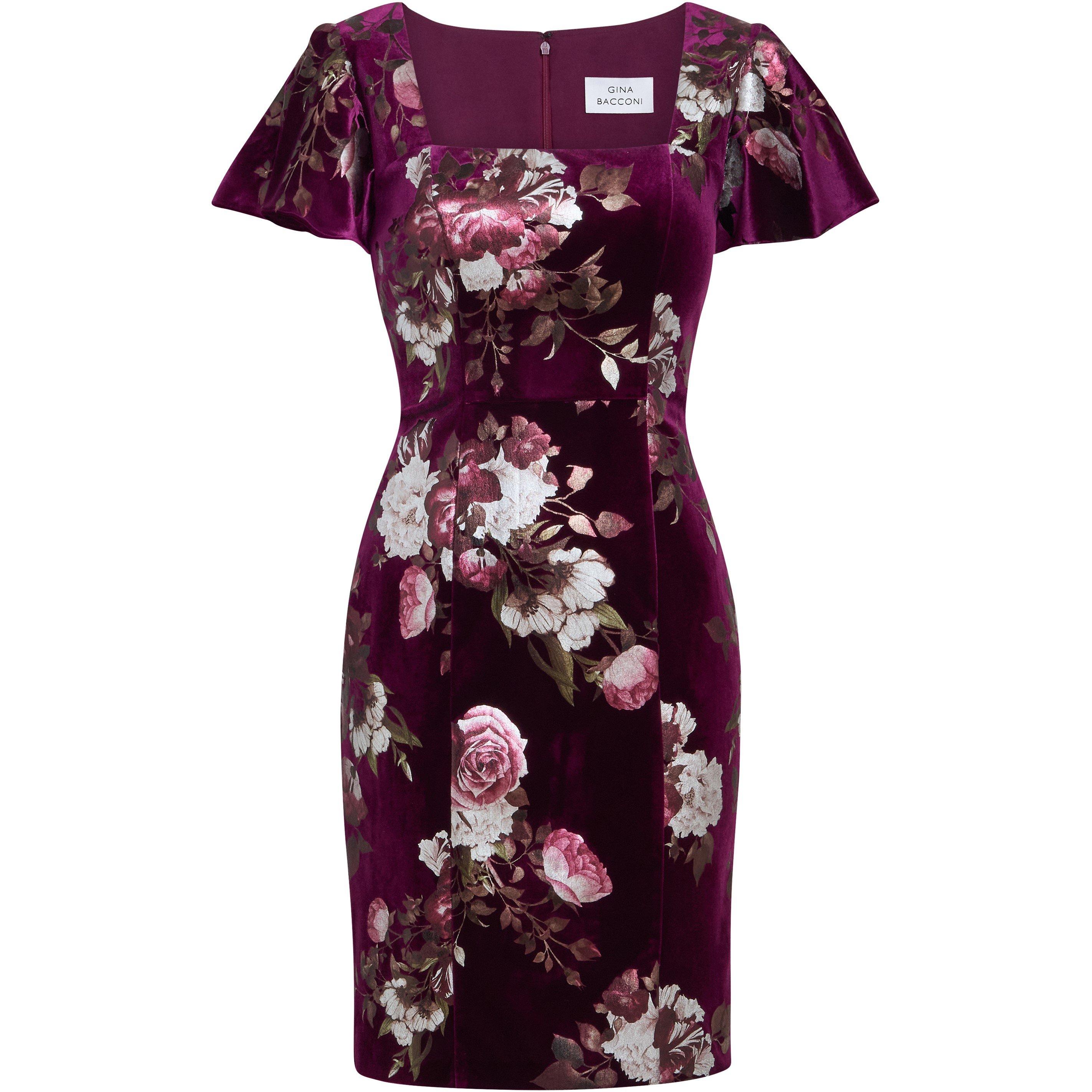 Magenta - Gina Bacconi - Paulina Foil Printed Velvet Dress - 4