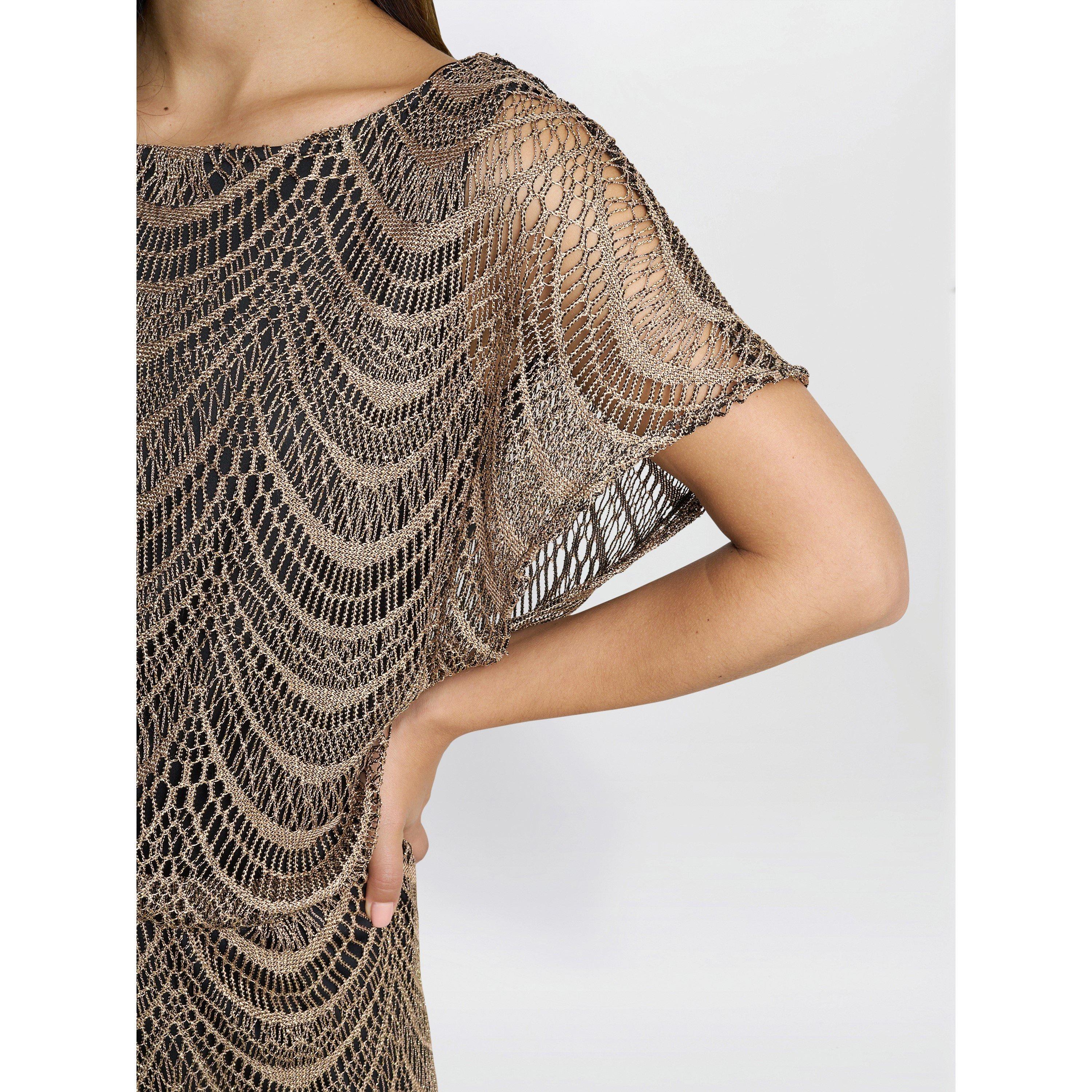 Black / Gold - Gina Bacconi - Arleen Long Blouson Fringe Hem Dress - 5