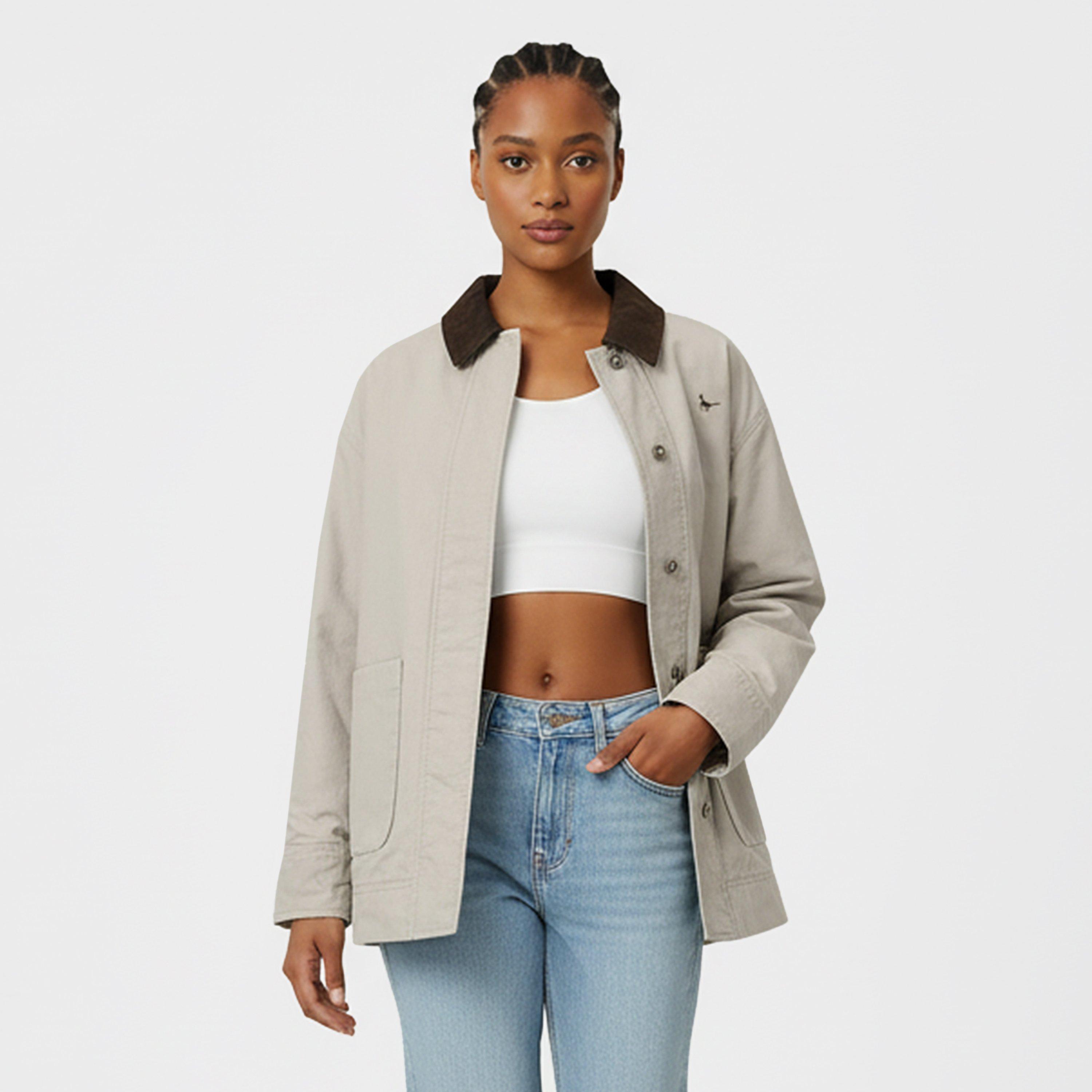 Tan - Jack Wills - Women's Barn Cotton Wind Resistant Long Sleeve Short Puffer Jacket - 3