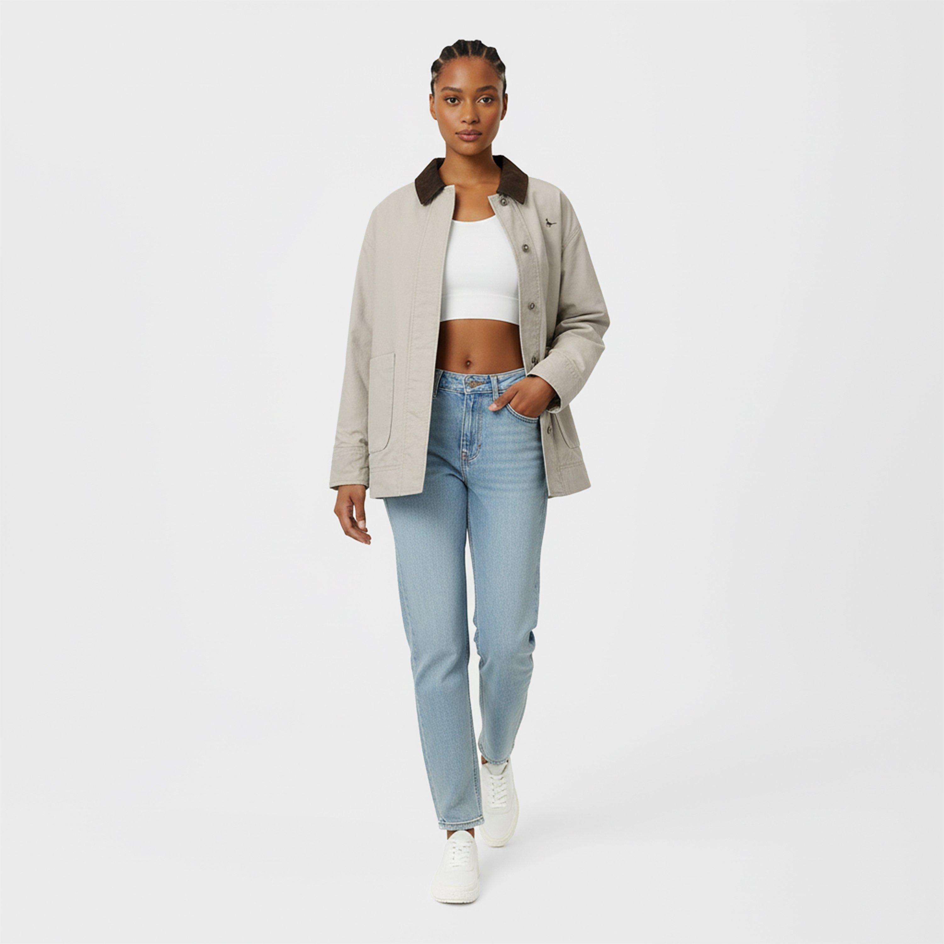 Tan - Jack Wills - Women's Barn Cotton Wind Resistant Long Sleeve Short Puffer Jacket - 5