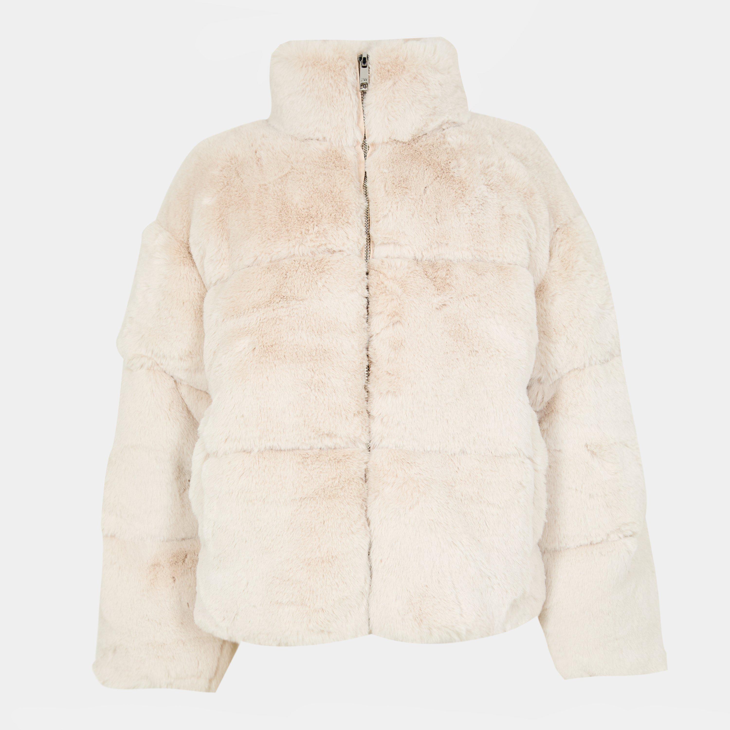 Cream - Jack Wills - Women's JW Fur Long Sleeve Short Puffer Jacket - 1