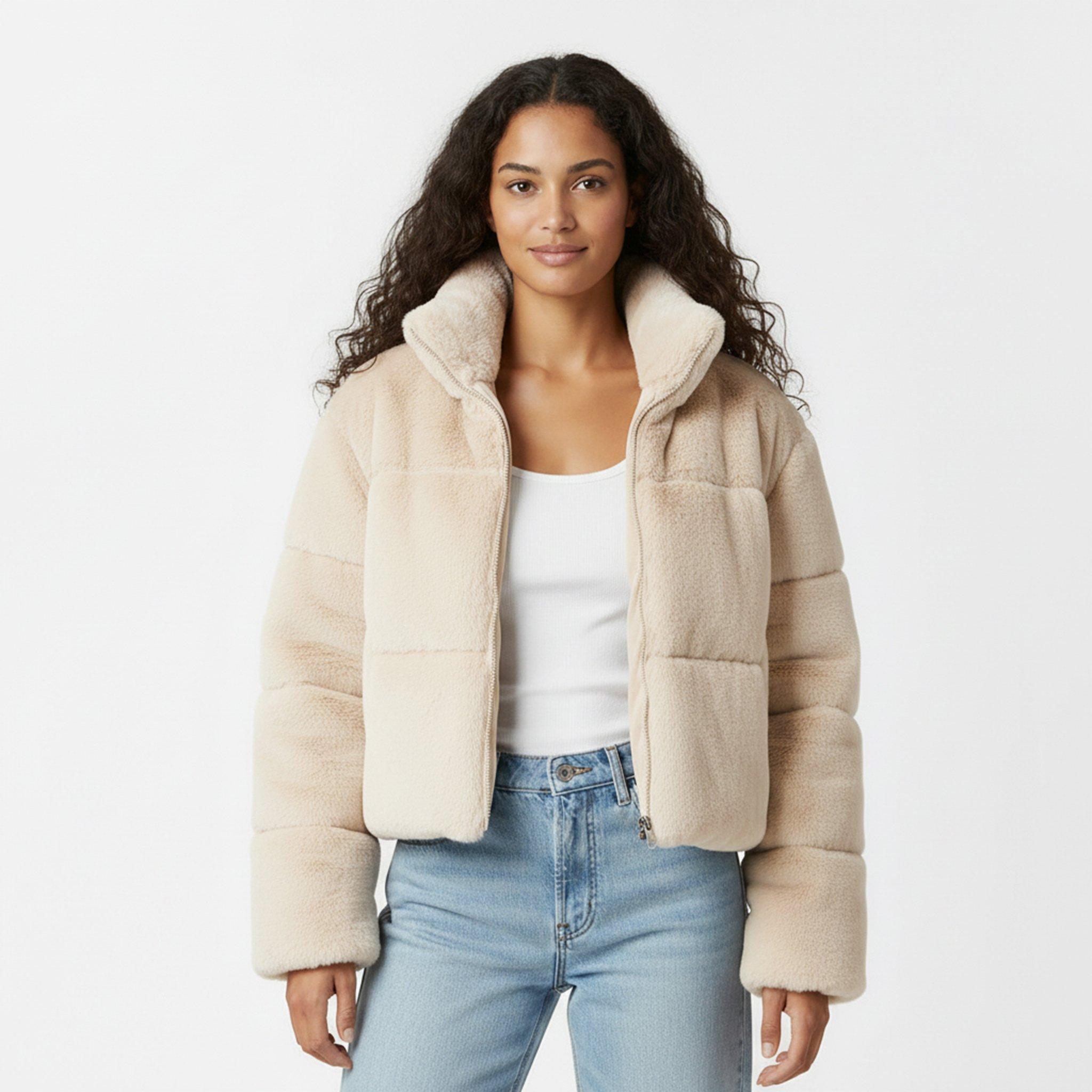 Cream - Jack Wills - Women's JW Fur Long Sleeve Short Puffer Jacket - 3
