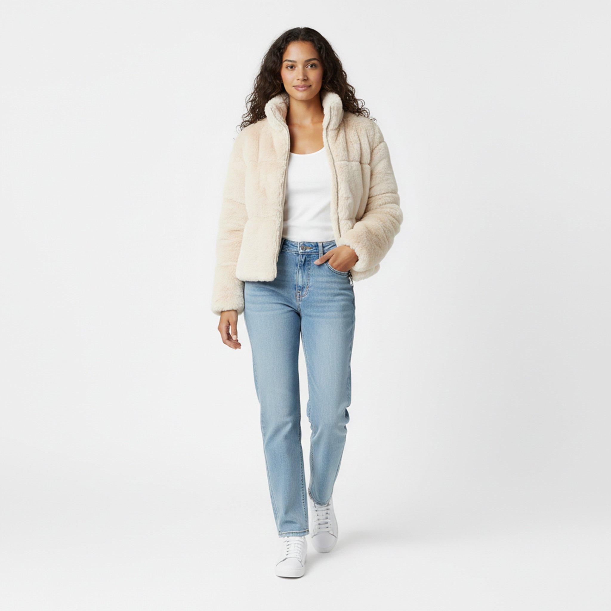 Cream - Jack Wills - Women's JW Fur Long Sleeve Short Puffer Jacket - 5