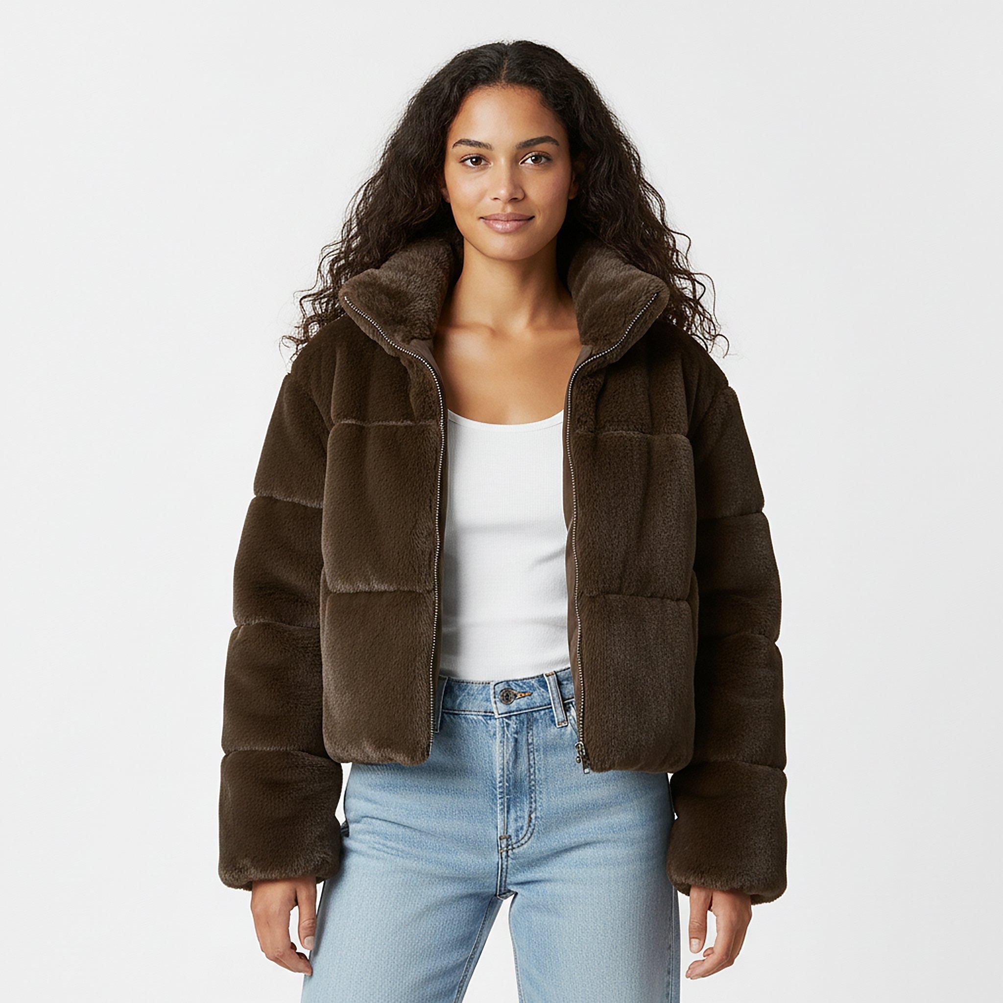 Schokolade - Jack Wills - Women's JW Fur Long Sleeve Short Puffer Jacket - 3