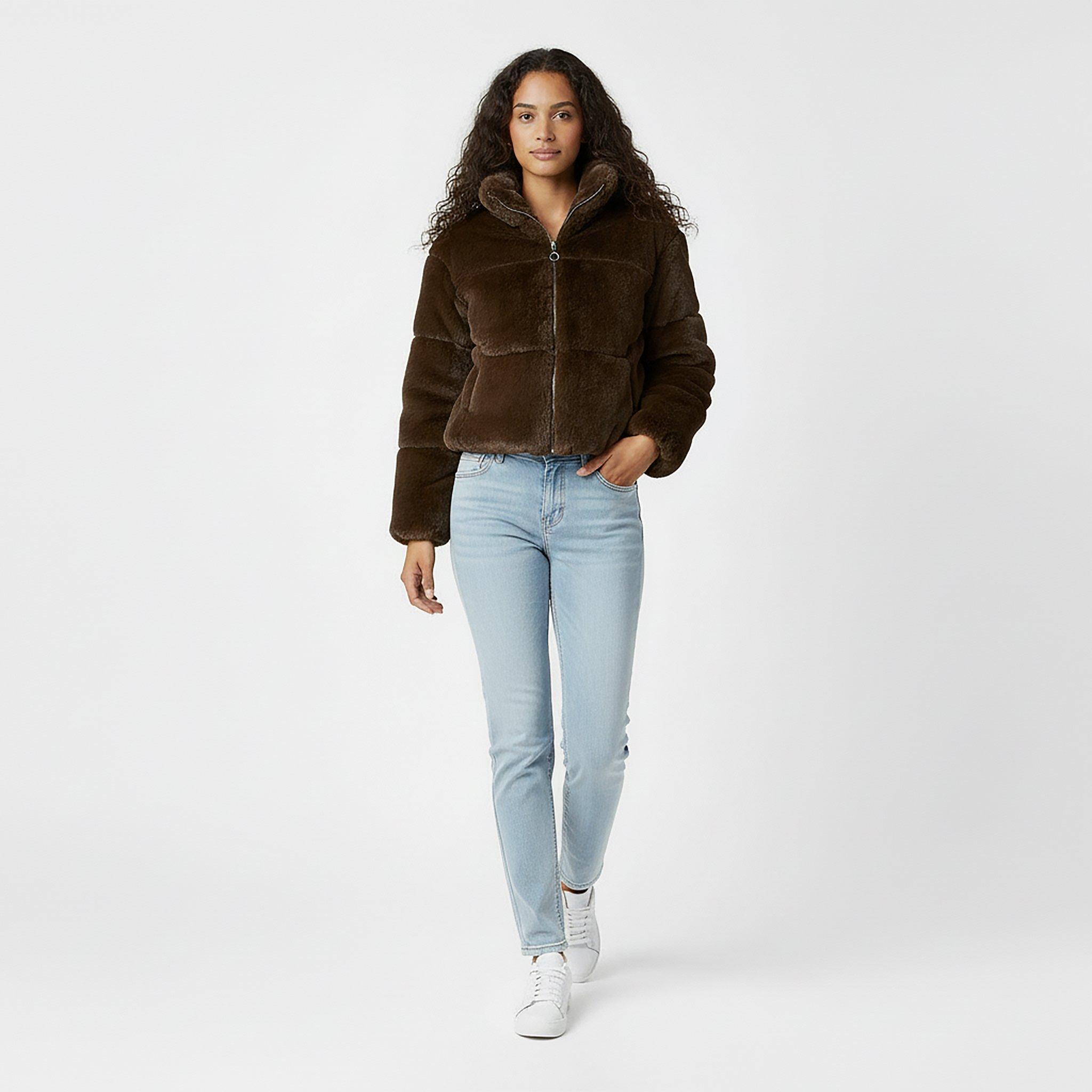 Schokolade - Jack Wills - Women's JW Fur Long Sleeve Short Puffer Jacket - 5