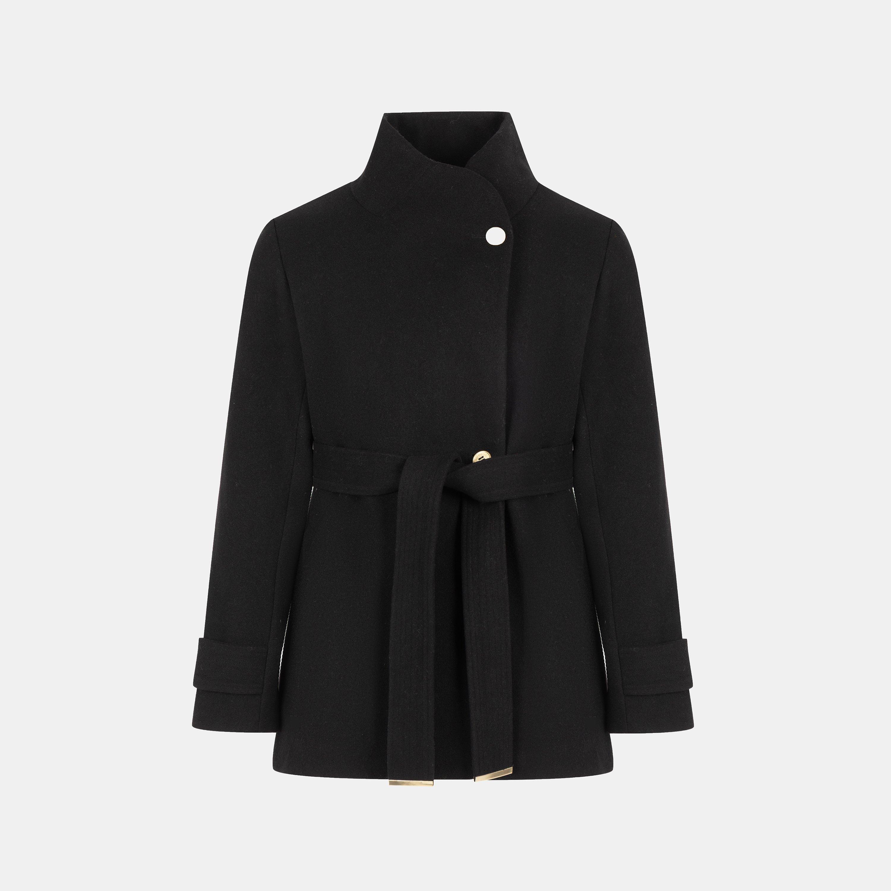 Black - Biba - Womens Bobby Belted Long Sleeve Hip Length Pea Coat - 1