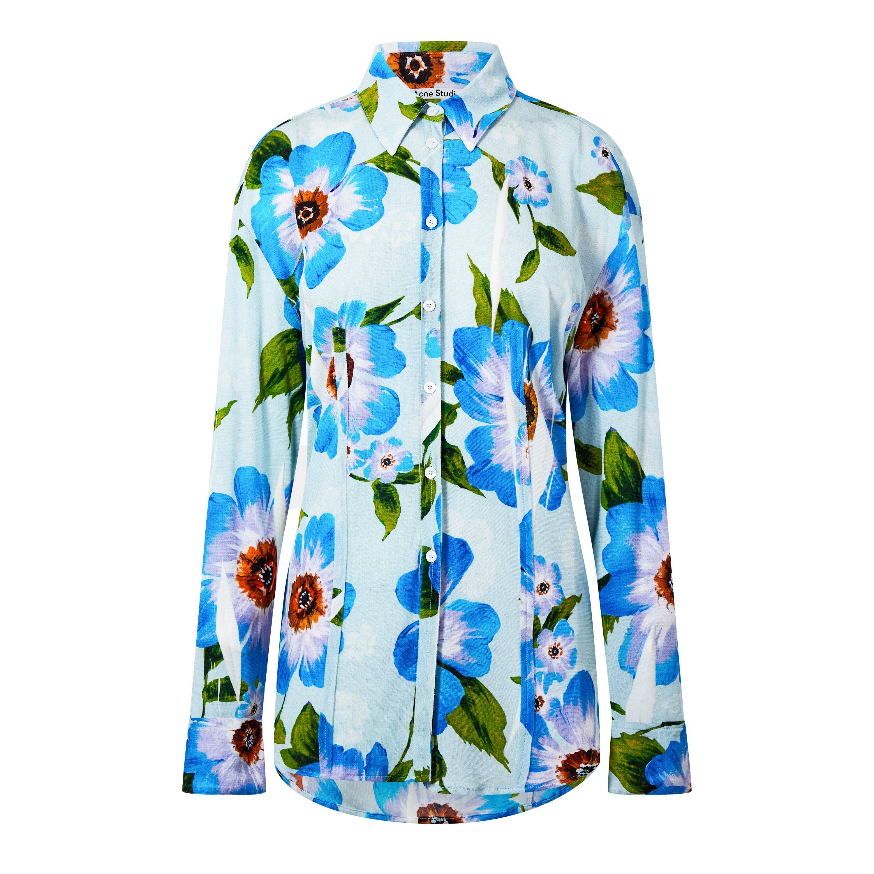 Multi Blue - Acne Studios - Women's Suri Long Sleeve Patterned Relaxed Fit Shirt - 1