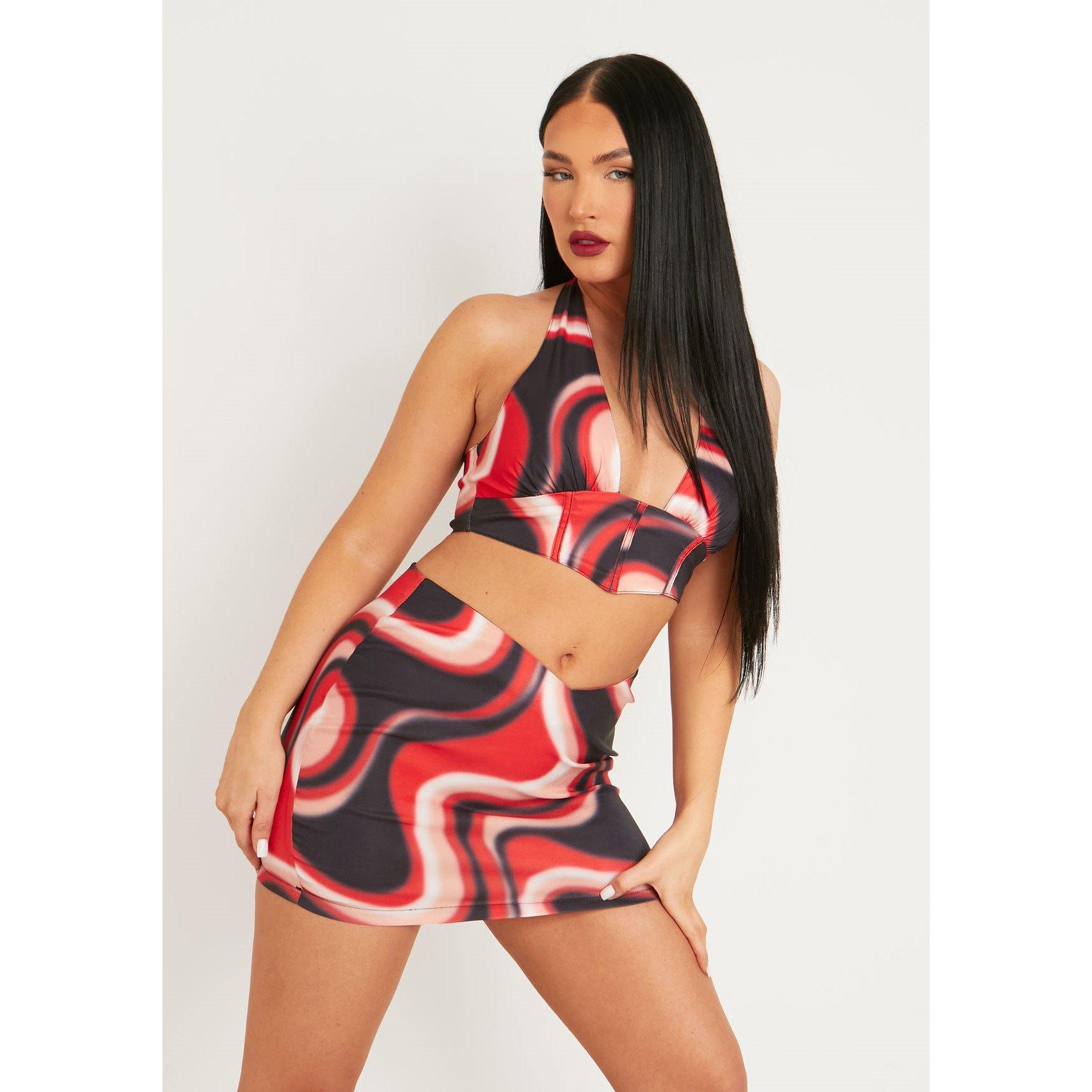 Red - Missy Empire - Printed Bengaline Pointed Hem Crop Top