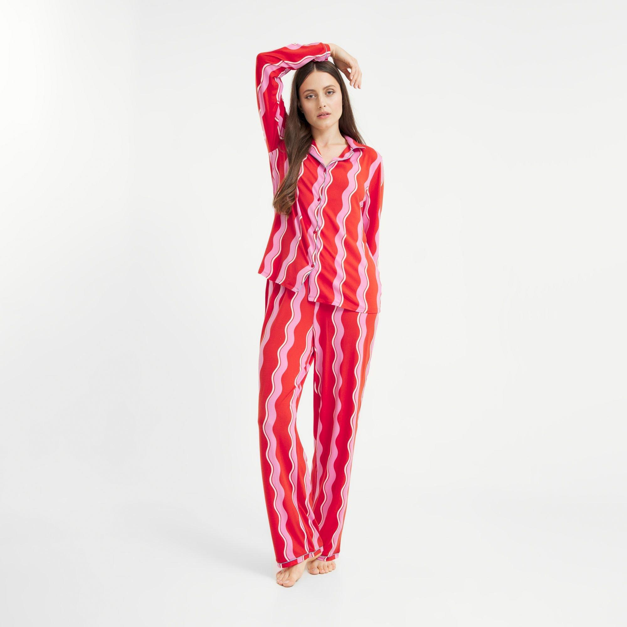 Pink Squiggles - Urban Threads - Women's Long-Sleeve Pyjama Set - 3