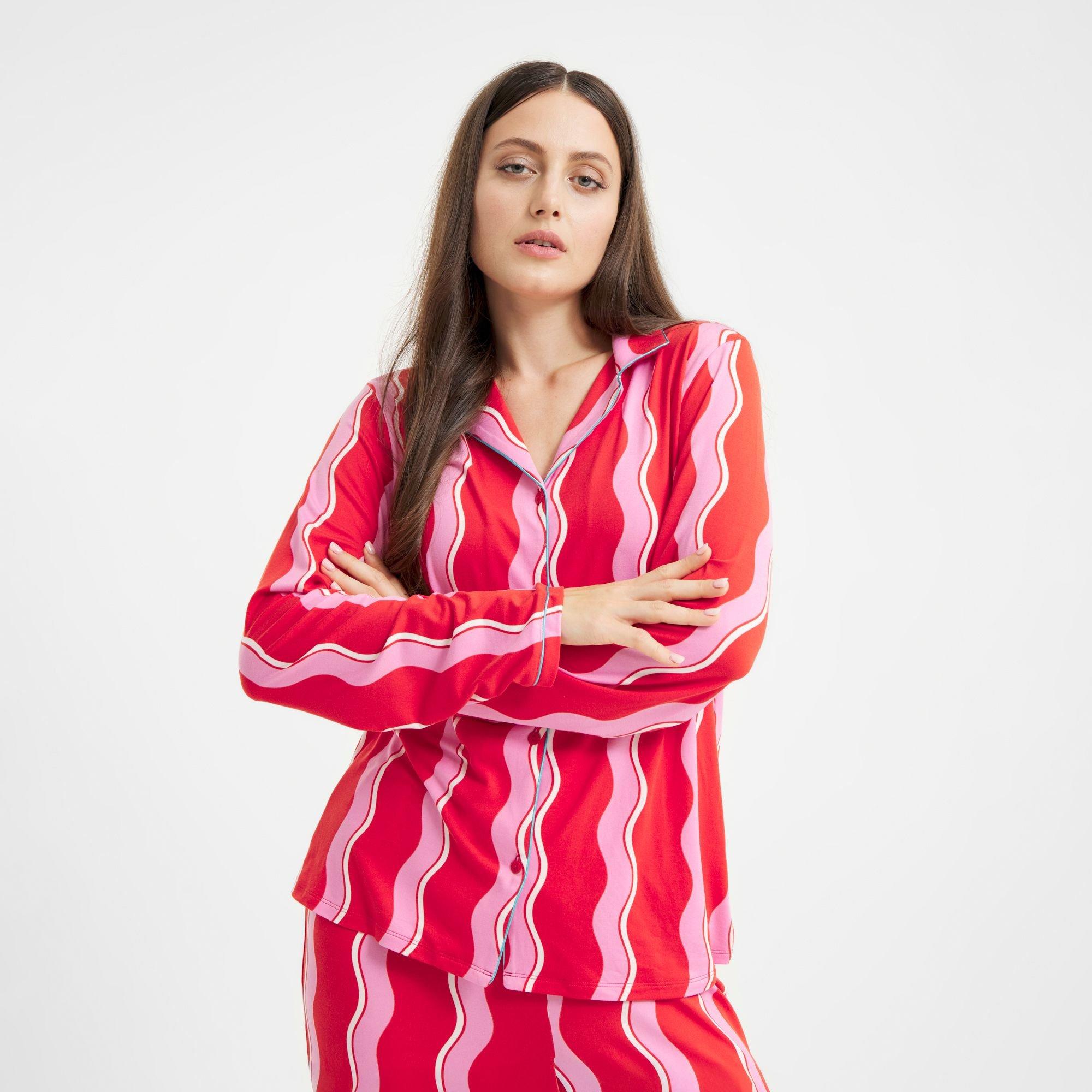 Pink Squiggles - Urban Threads - Women's Long-Sleeve Pyjama Set - 5