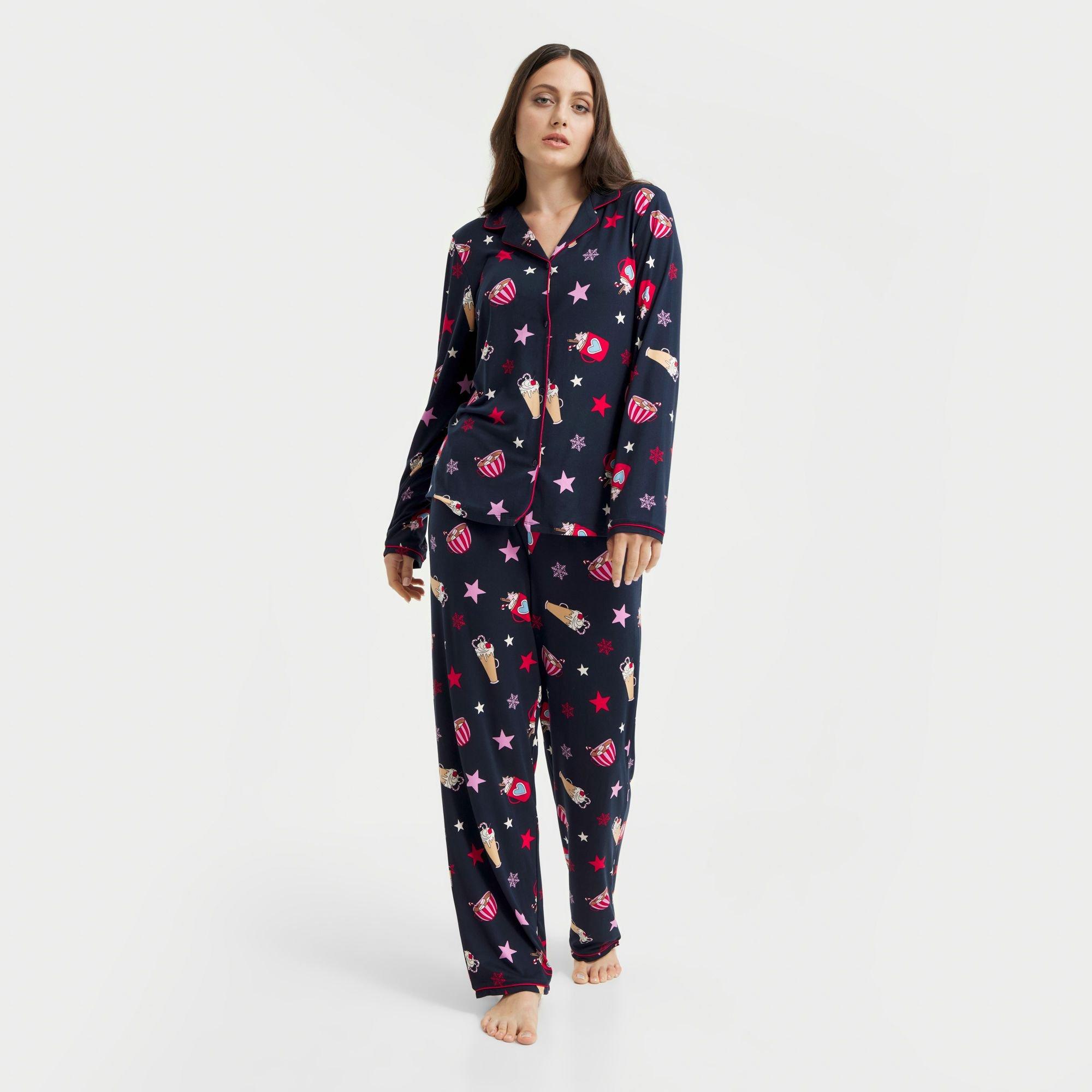 Navy Hot Choc - Urban Threads - Women's Long-Sleeve Pyjama Set - 3