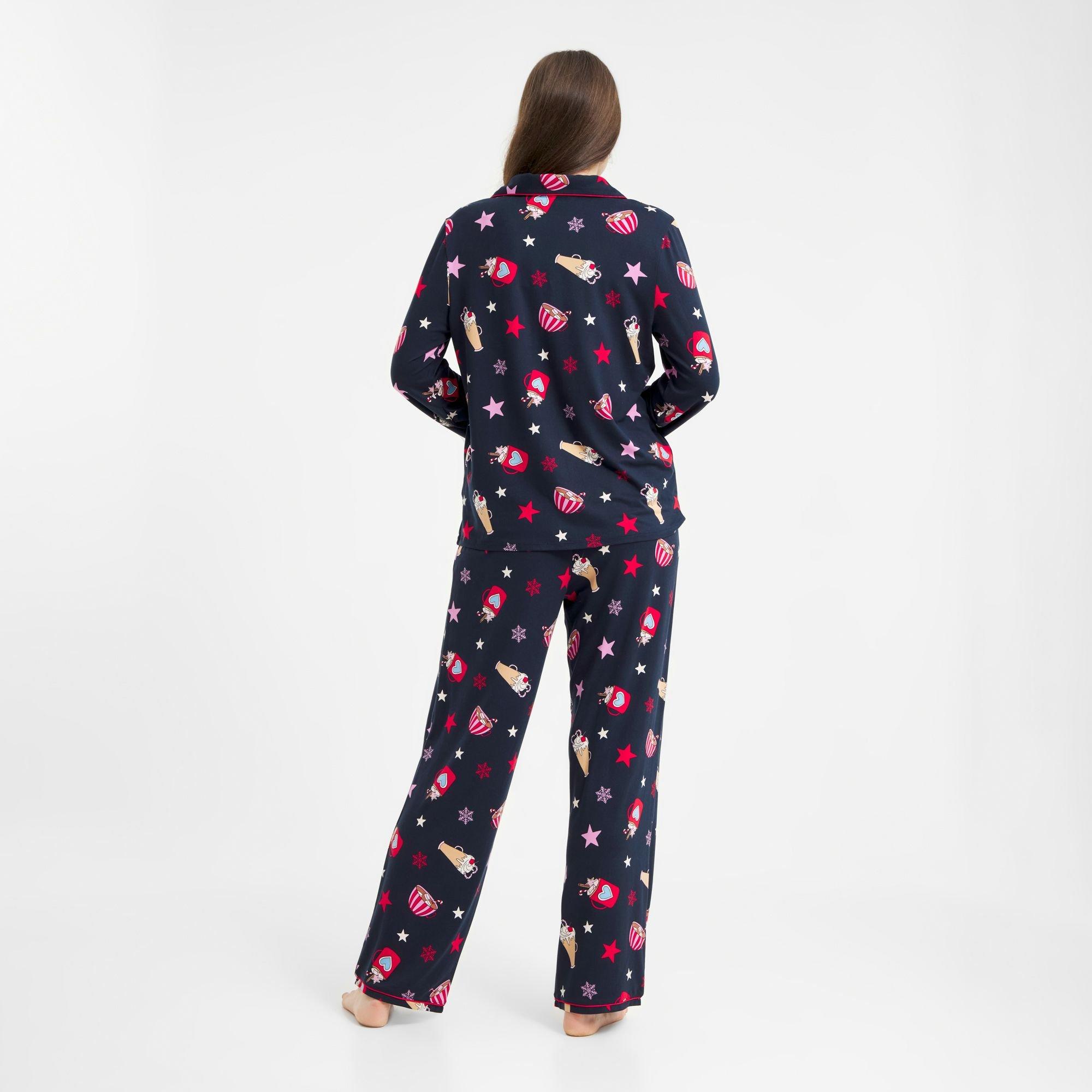 Navy Hot Choc - Urban Threads - Women's Long-Sleeve Pyjama Set - 4