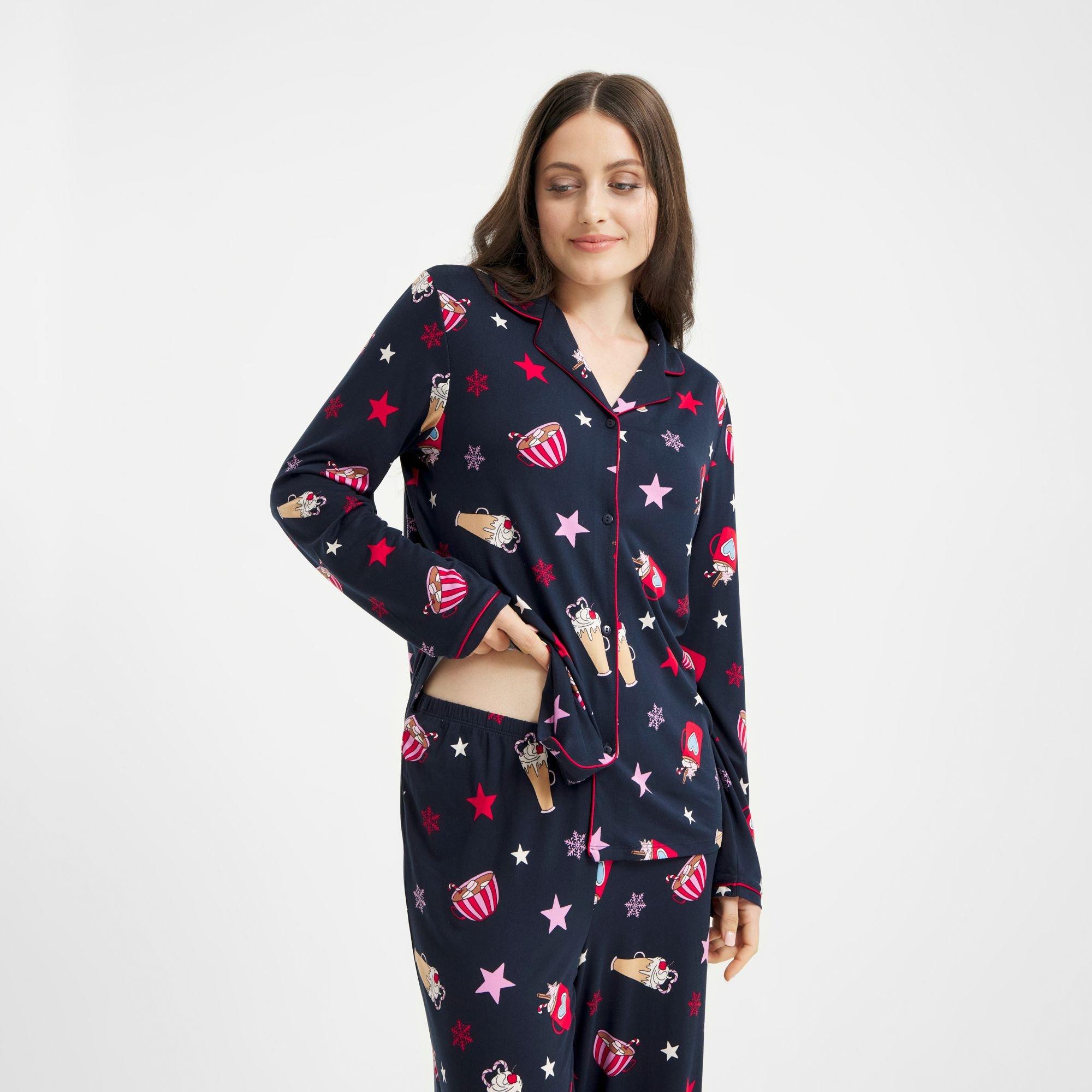 Navy Hot Choc - Urban Threads - Women's Long-Sleeve Pyjama Set - 5