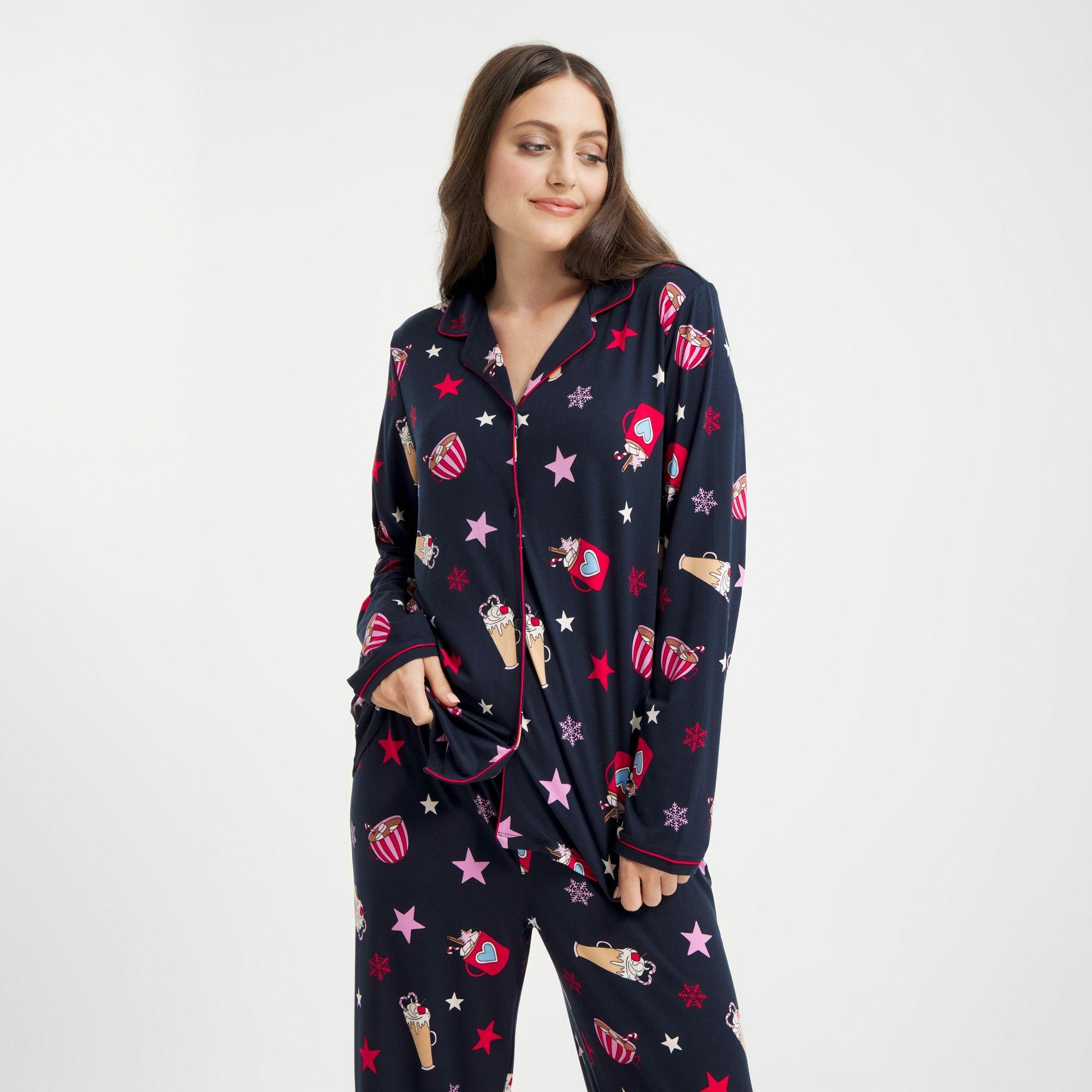 Navy Hot Choc - Urban Threads - Women's Long-Sleeve Pyjama Set - 6