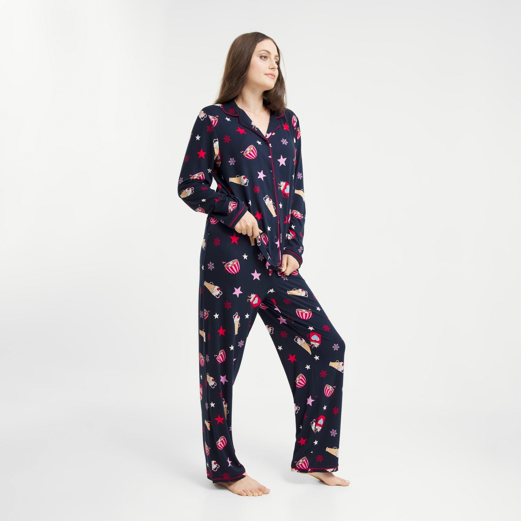 Navy Hot Choc - Urban Threads - Women's Long-Sleeve Pyjama Set - 7